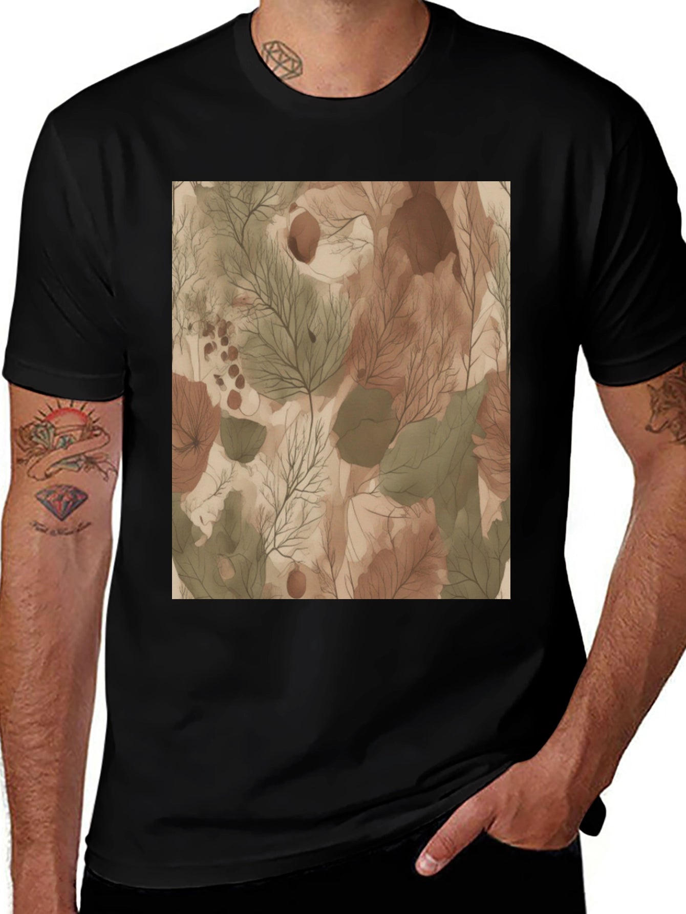 Earthy Abstract Print Black T-Shirt