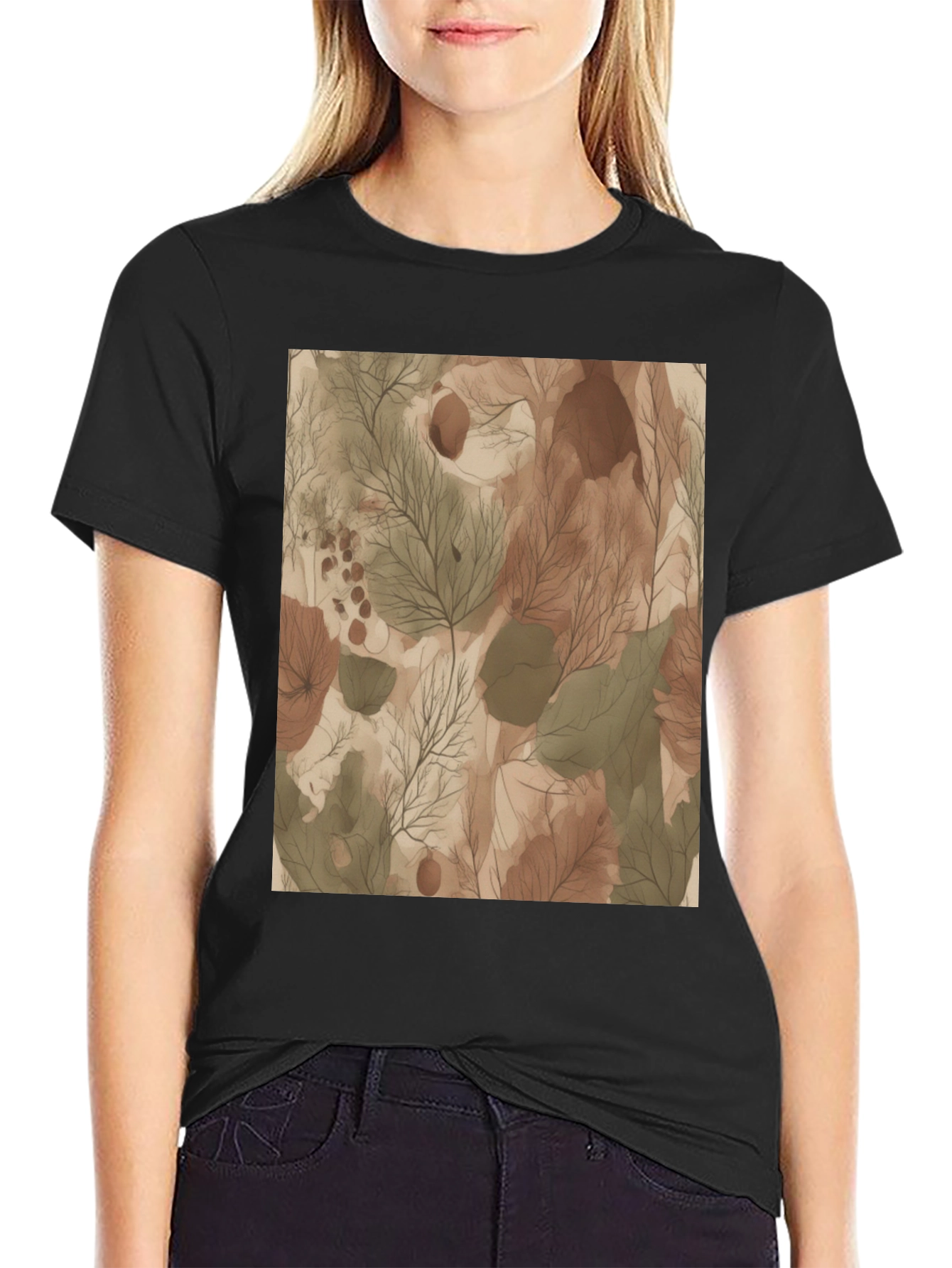 Earthy Abstract Print Black T-Shirt