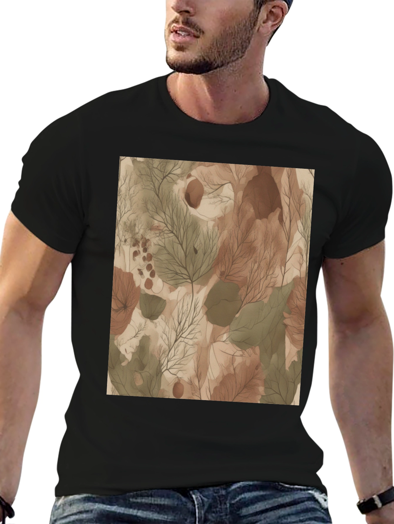 Earthy Abstract Print Black T-Shirt