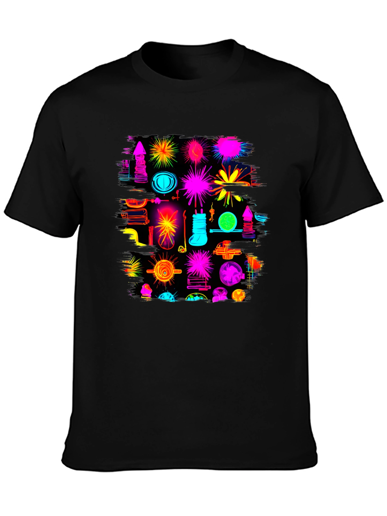 Abstract Neon Graphic Black T-Shirt