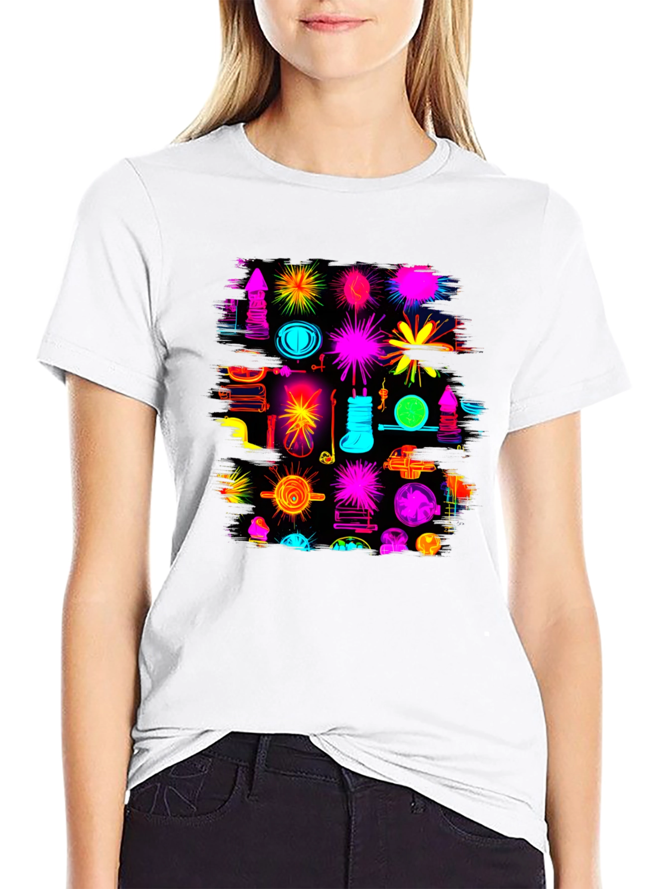 Abstract Neon Graphic Black T-Shirt