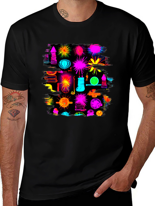 Abstract Neon Graphic Black T-Shirt