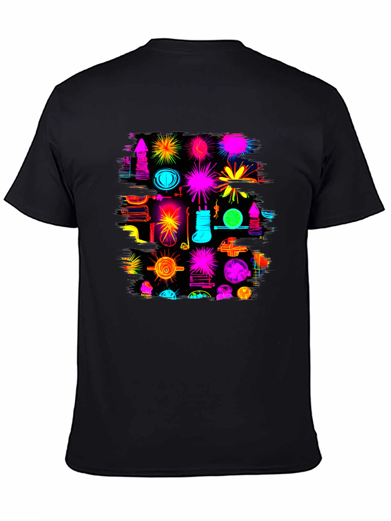 Abstract Neon Graphic Black T-Shirt