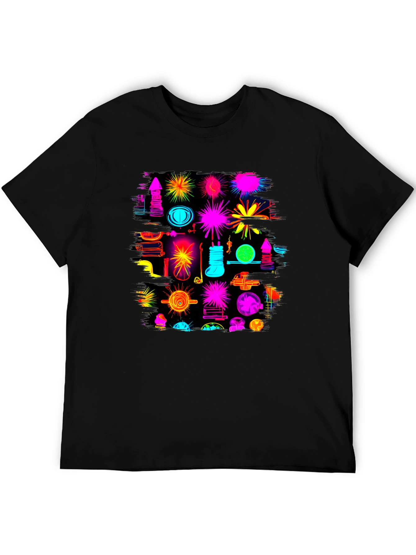 Abstract Neon Graphic Black T-Shirt
