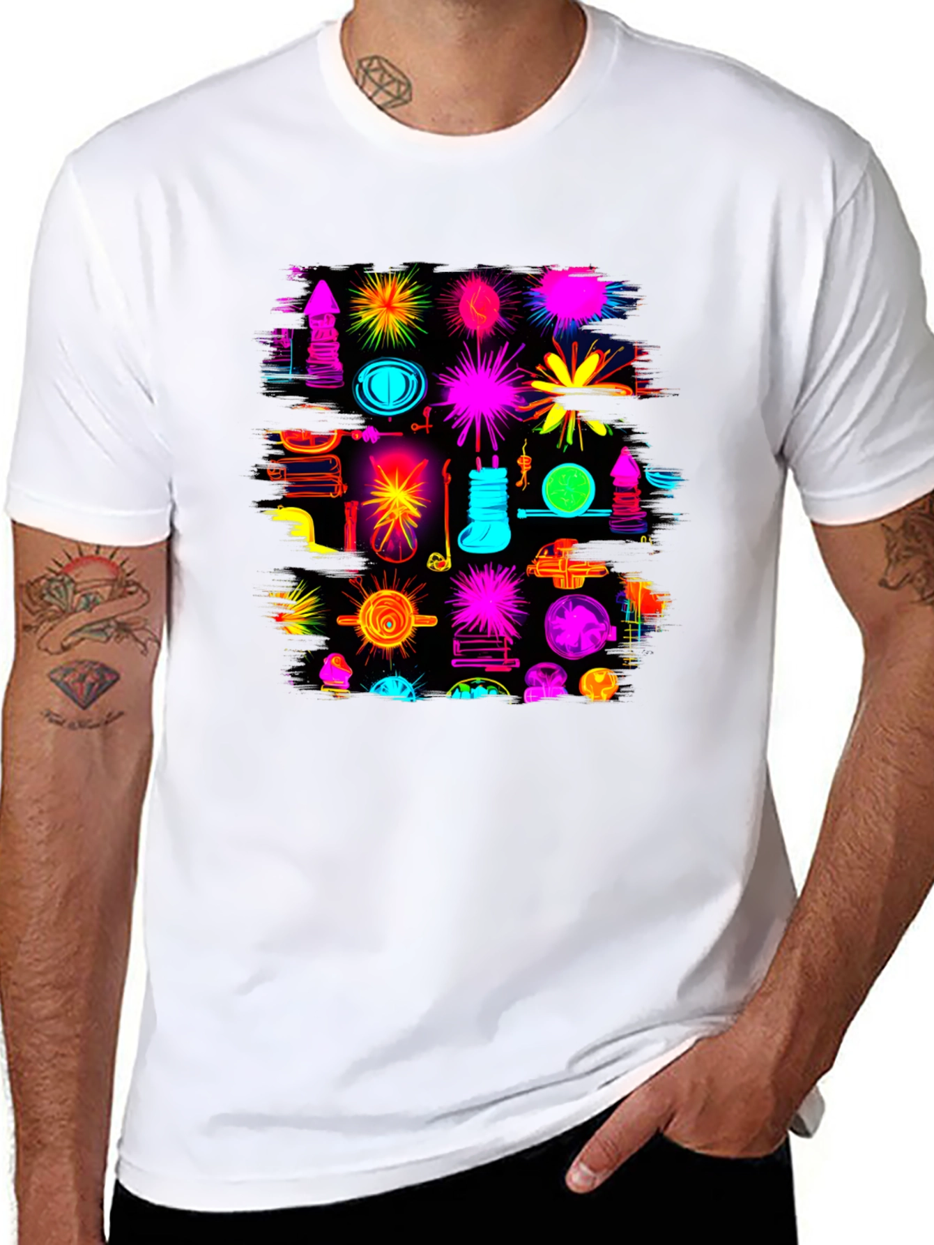 Abstract Neon Graphic Black T-Shirt