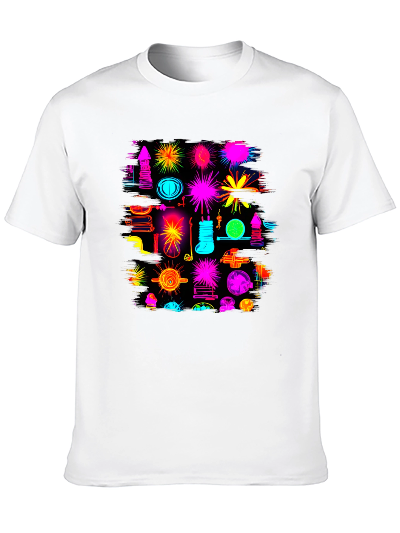 Abstract Neon Graphic Black T-Shirt