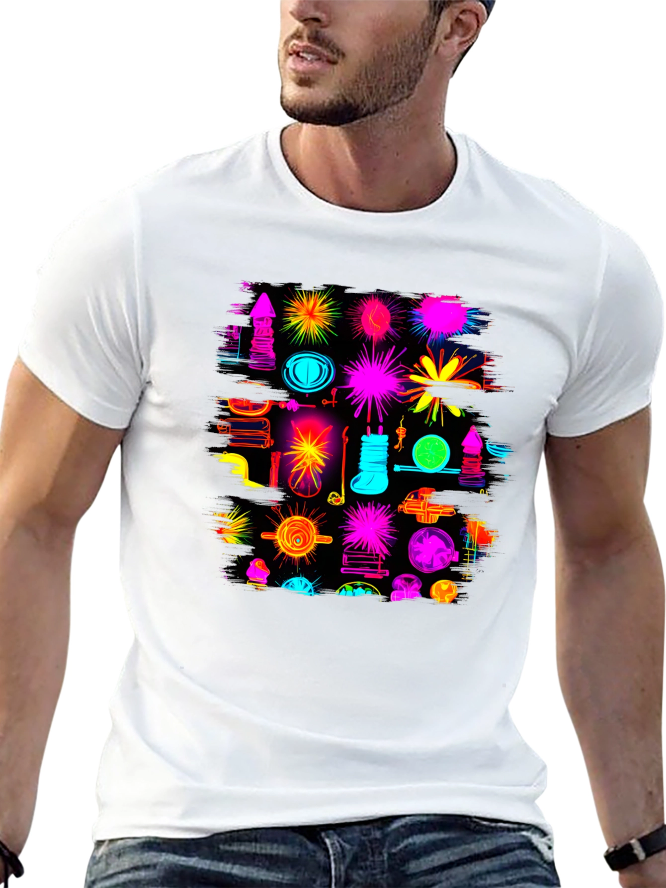 Abstract Neon Graphic Black T-Shirt