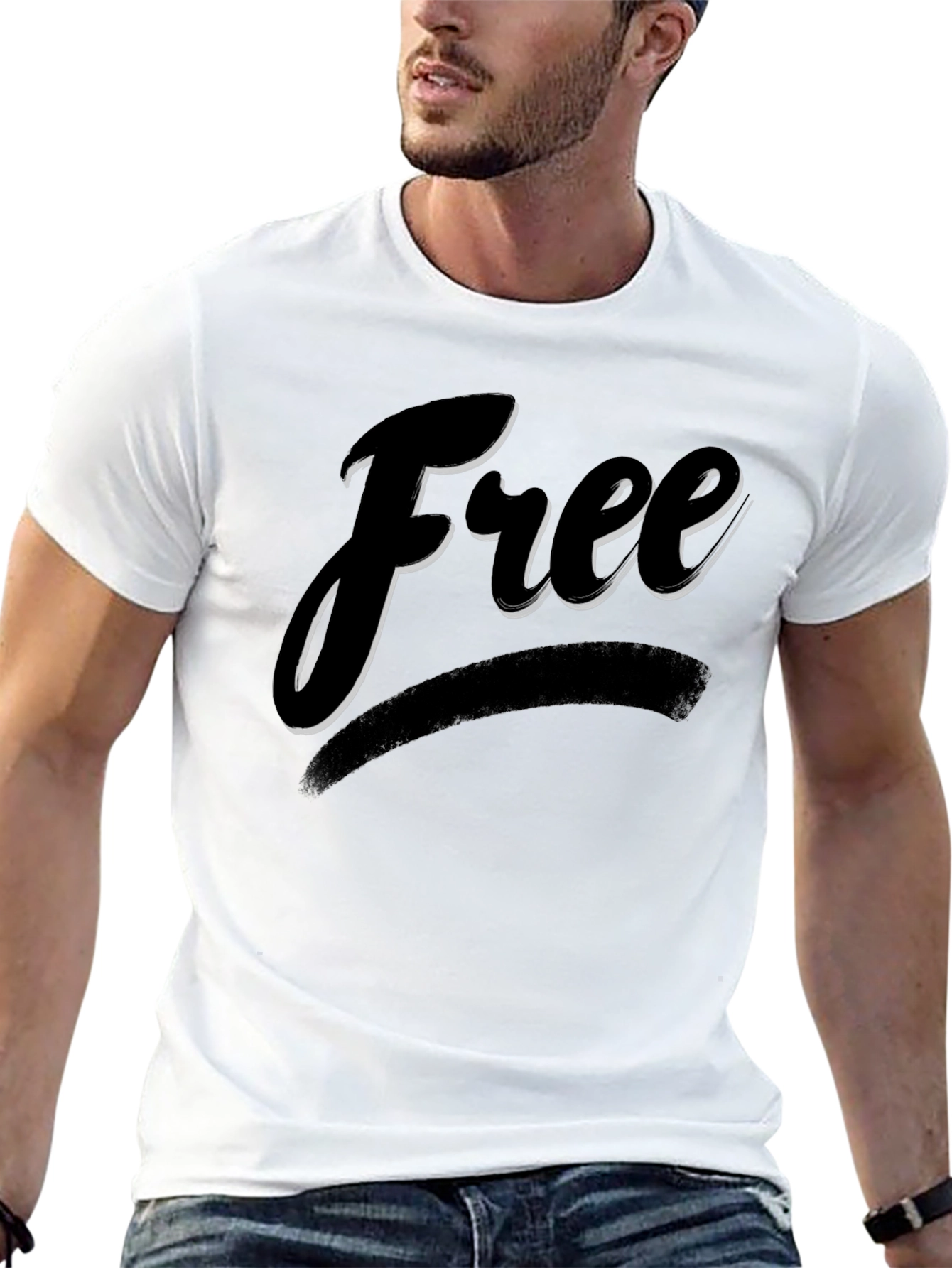Free Graphic Print Crew Neck T-Shirt