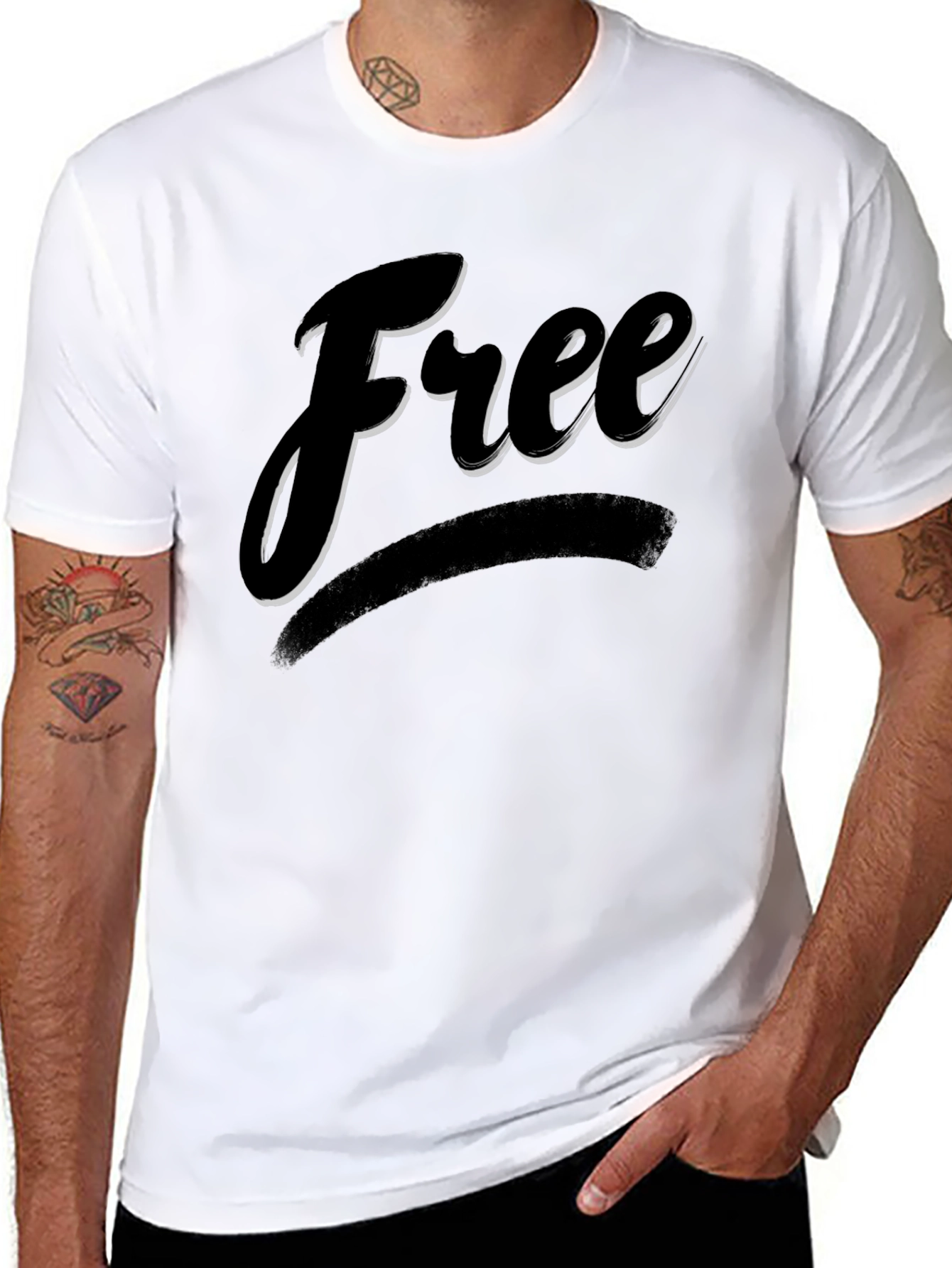 Free Graphic Print Crew Neck T-Shirt