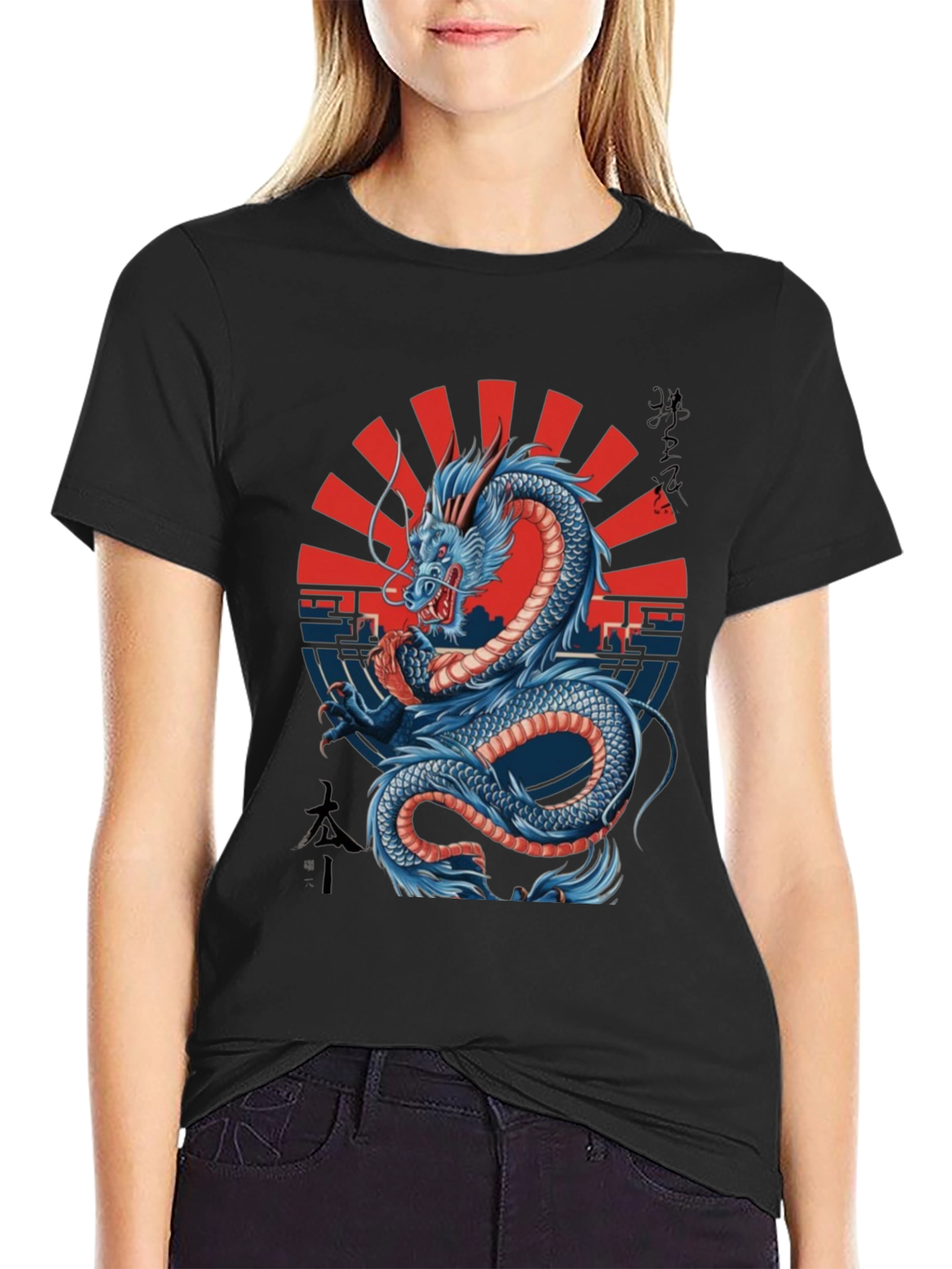 Dragon Graphic Black Tee - Japanese Art Style