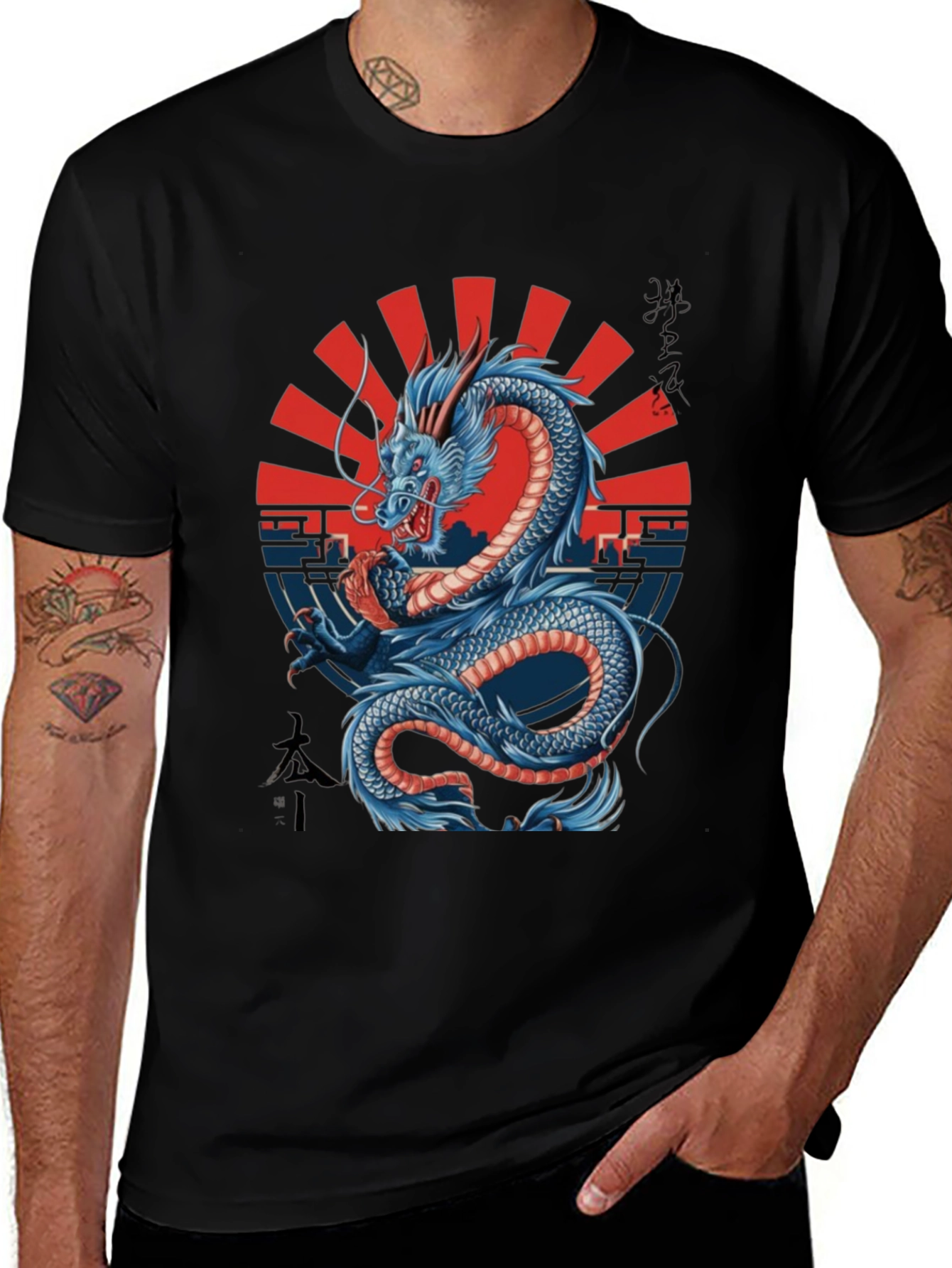 Dragon Graphic Black Tee - Japanese Art Style