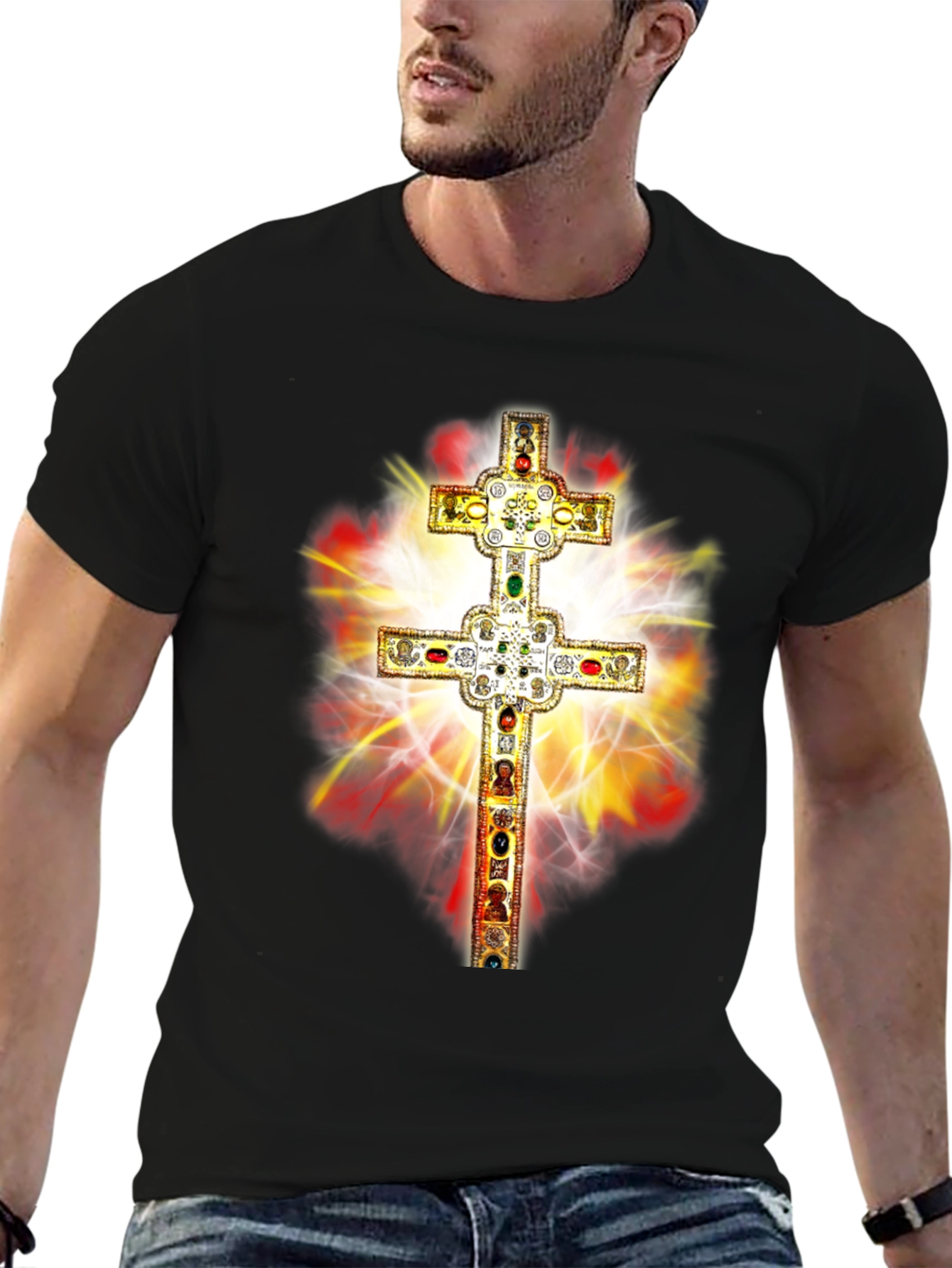 Ornate Cross Graphic Tee - Religious Fashion