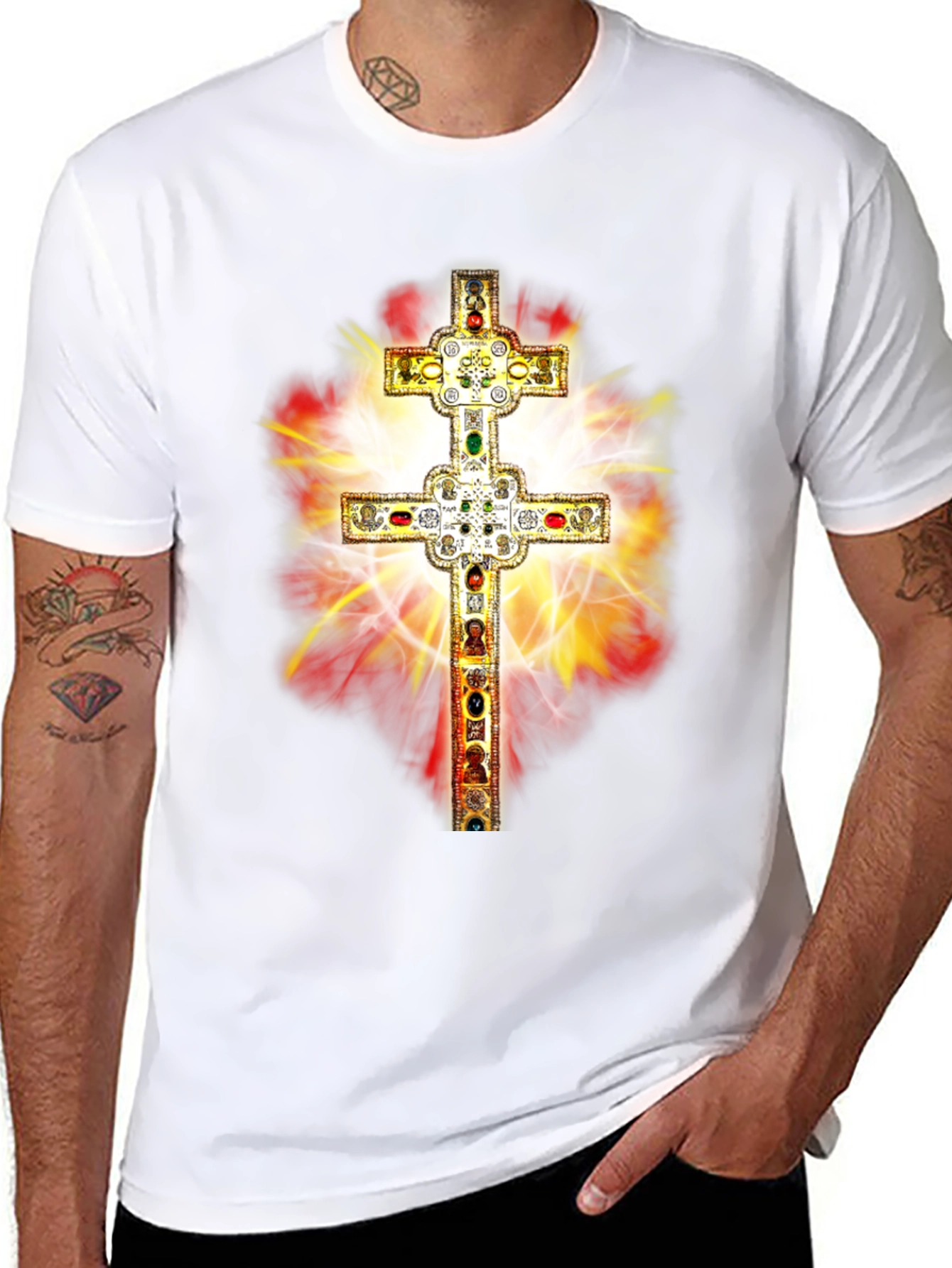Ornate Cross Graphic Tee - Religious Fashion