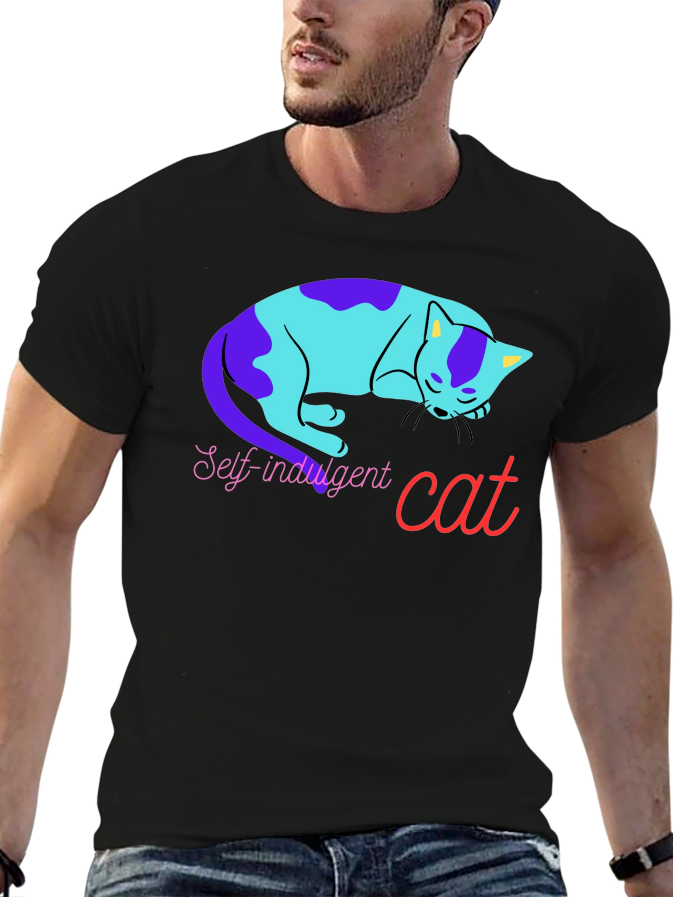 Self-Indulgent Cat Graphic Tee - Black Cotton Comfort