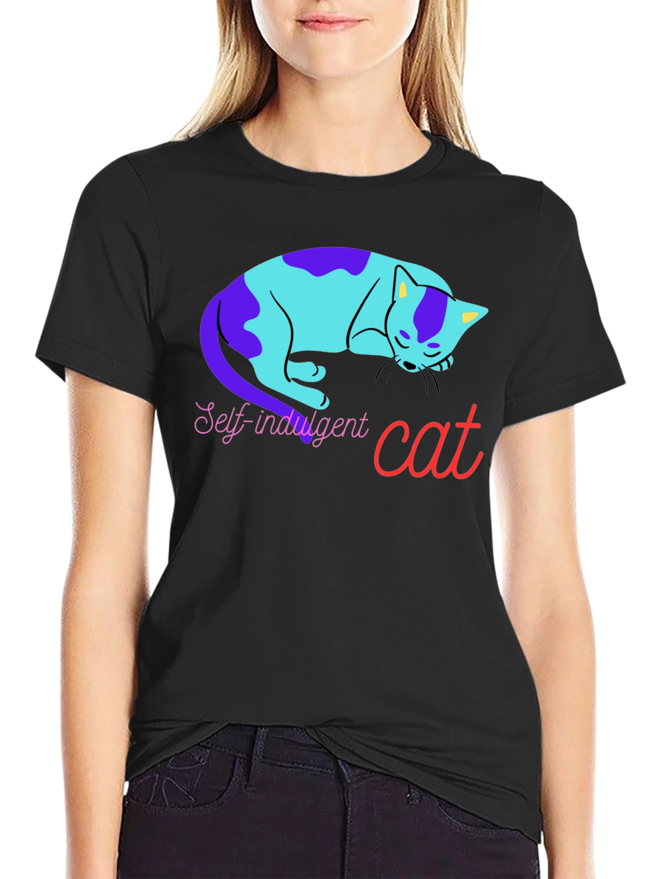 Self-Indulgent Cat Graphic Tee - Black Cotton Comfort