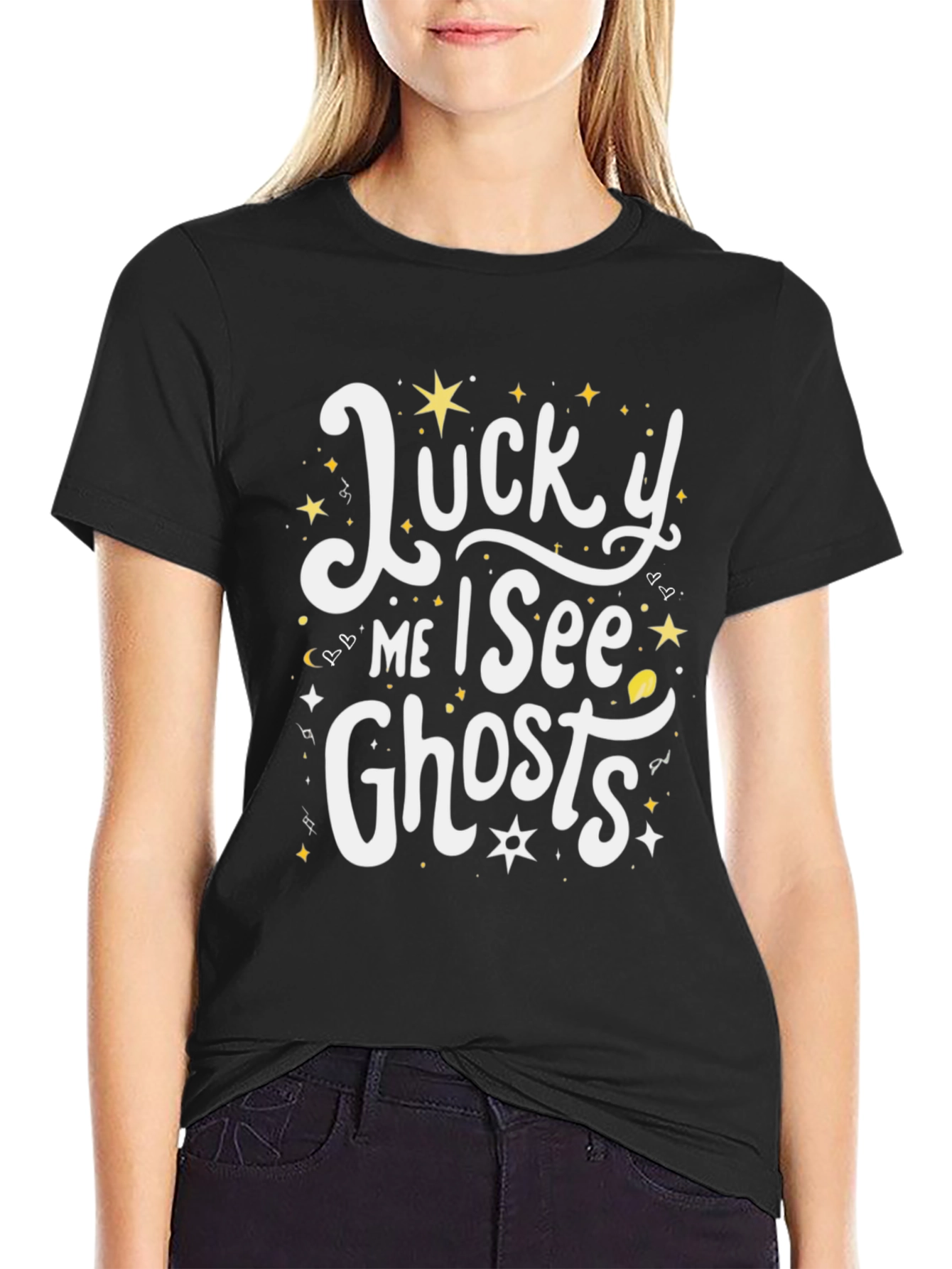 Lucky Me I See Ghosts Black Graphic Tee