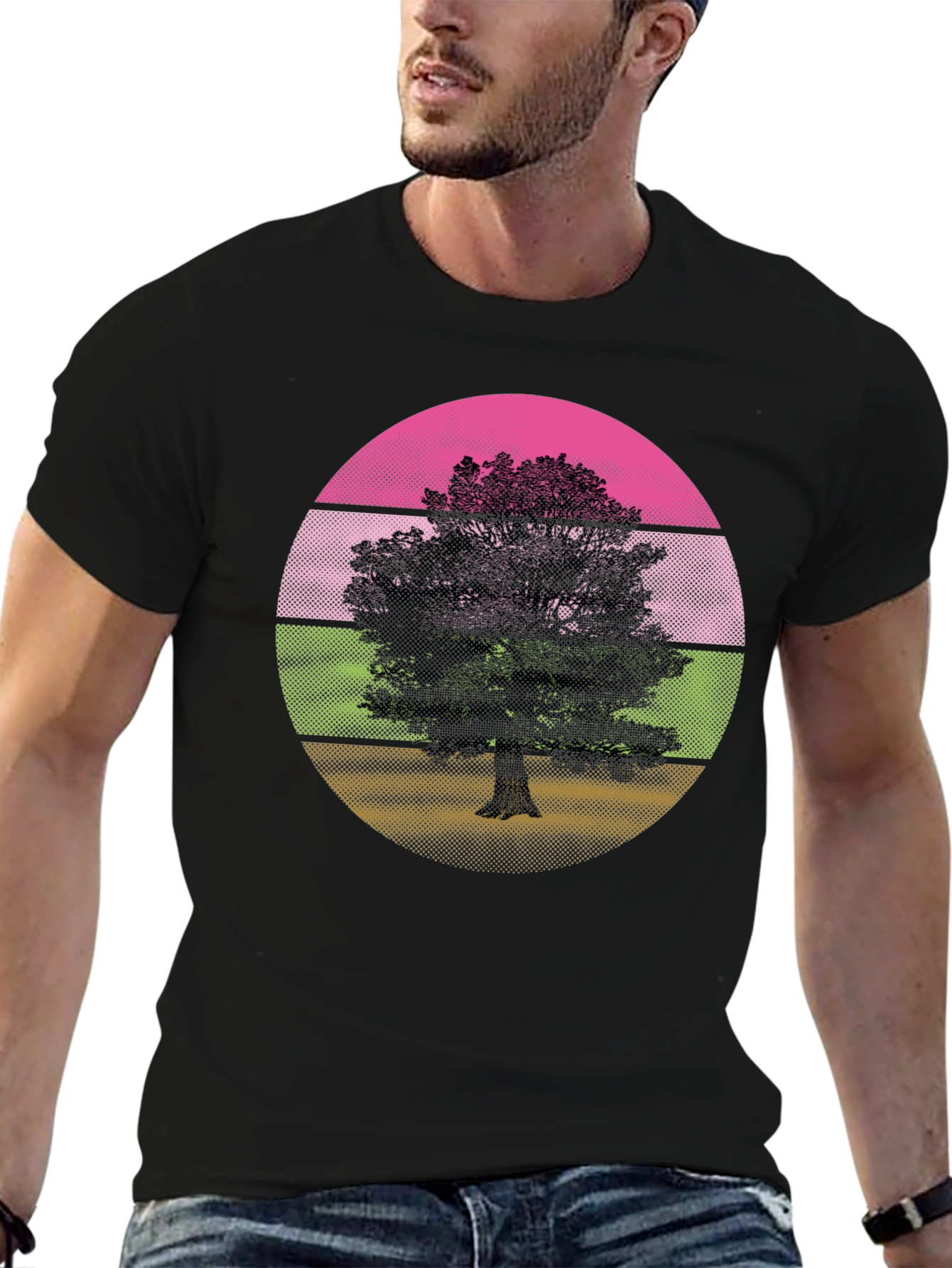 Retro Tree Graphic T-Shirt - Black