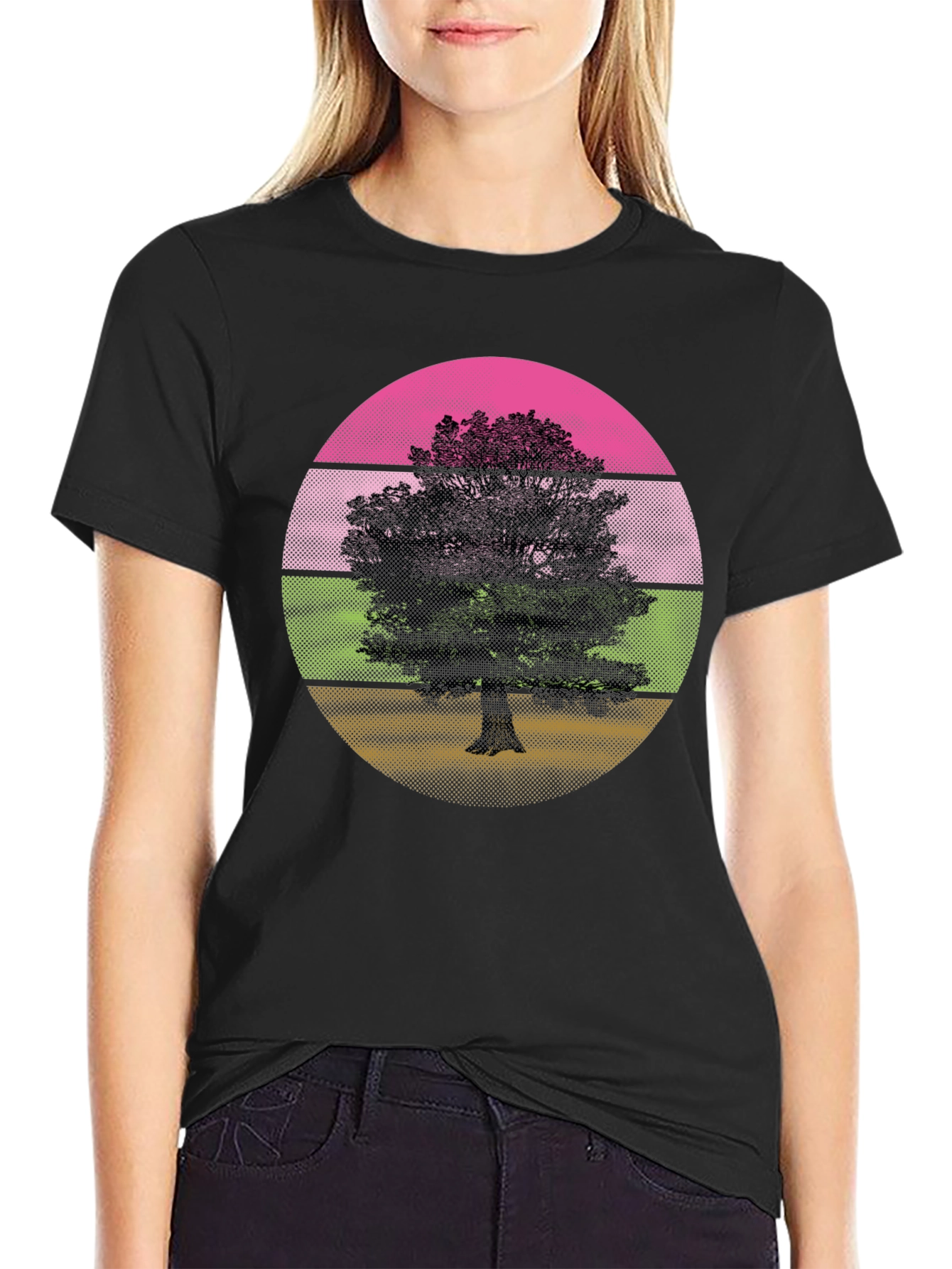 Retro Tree Graphic T-Shirt - Black