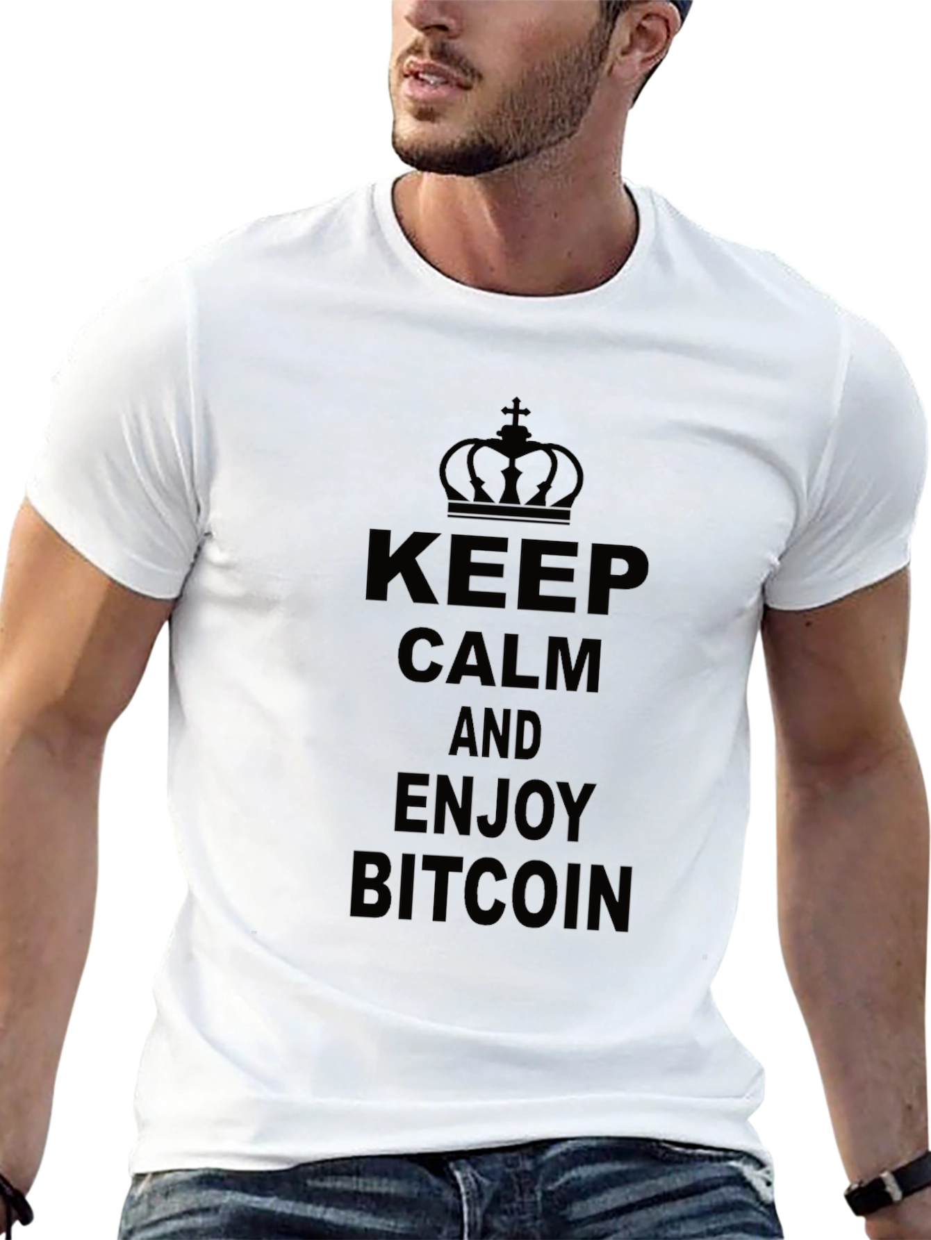 Keep Calm and Enjoy Bitcoin Black Graphic T-Shirt