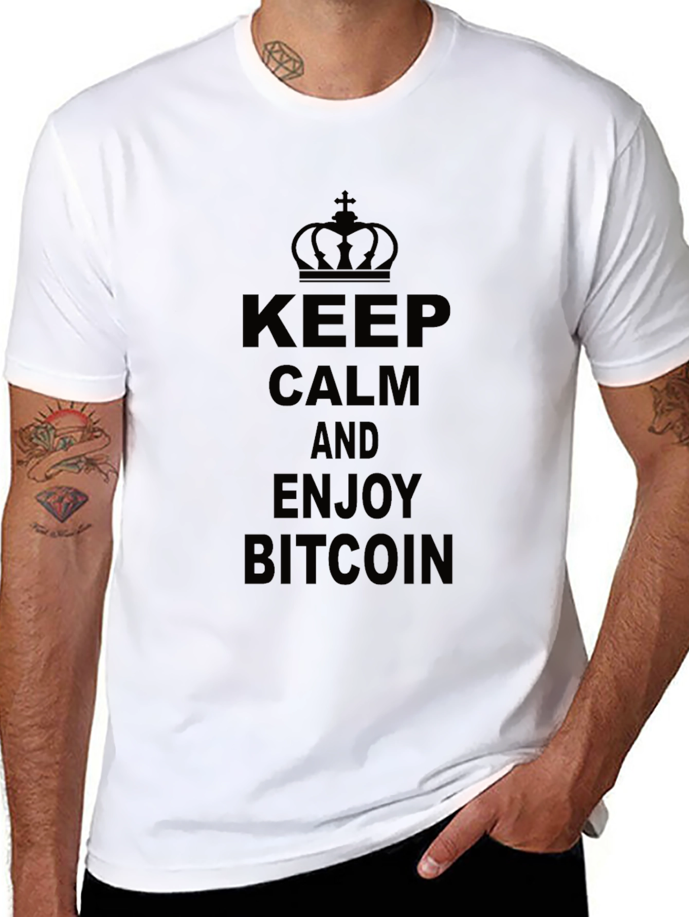 Keep Calm and Enjoy Bitcoin Black Graphic T-Shirt