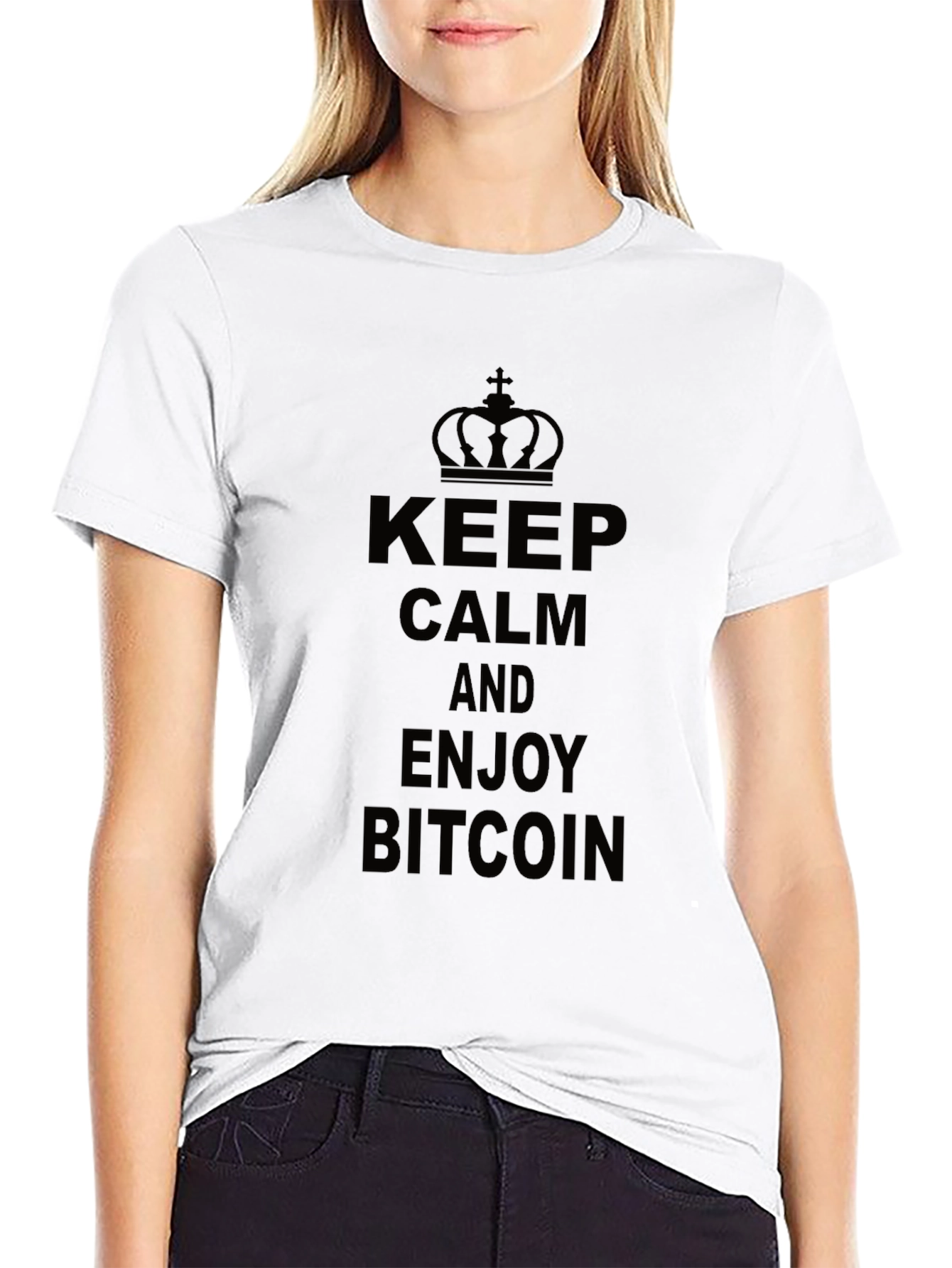Keep Calm and Enjoy Bitcoin Black Graphic T-Shirt