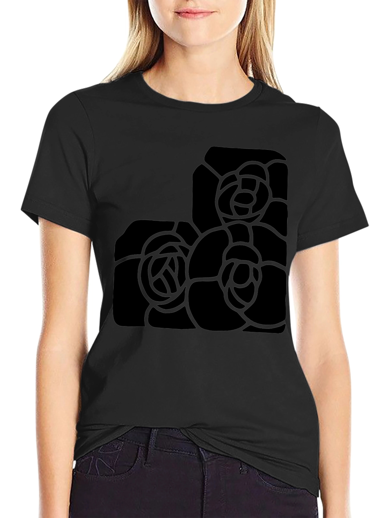 Black Rose Graphic T-Shirt - Modern Floral Design