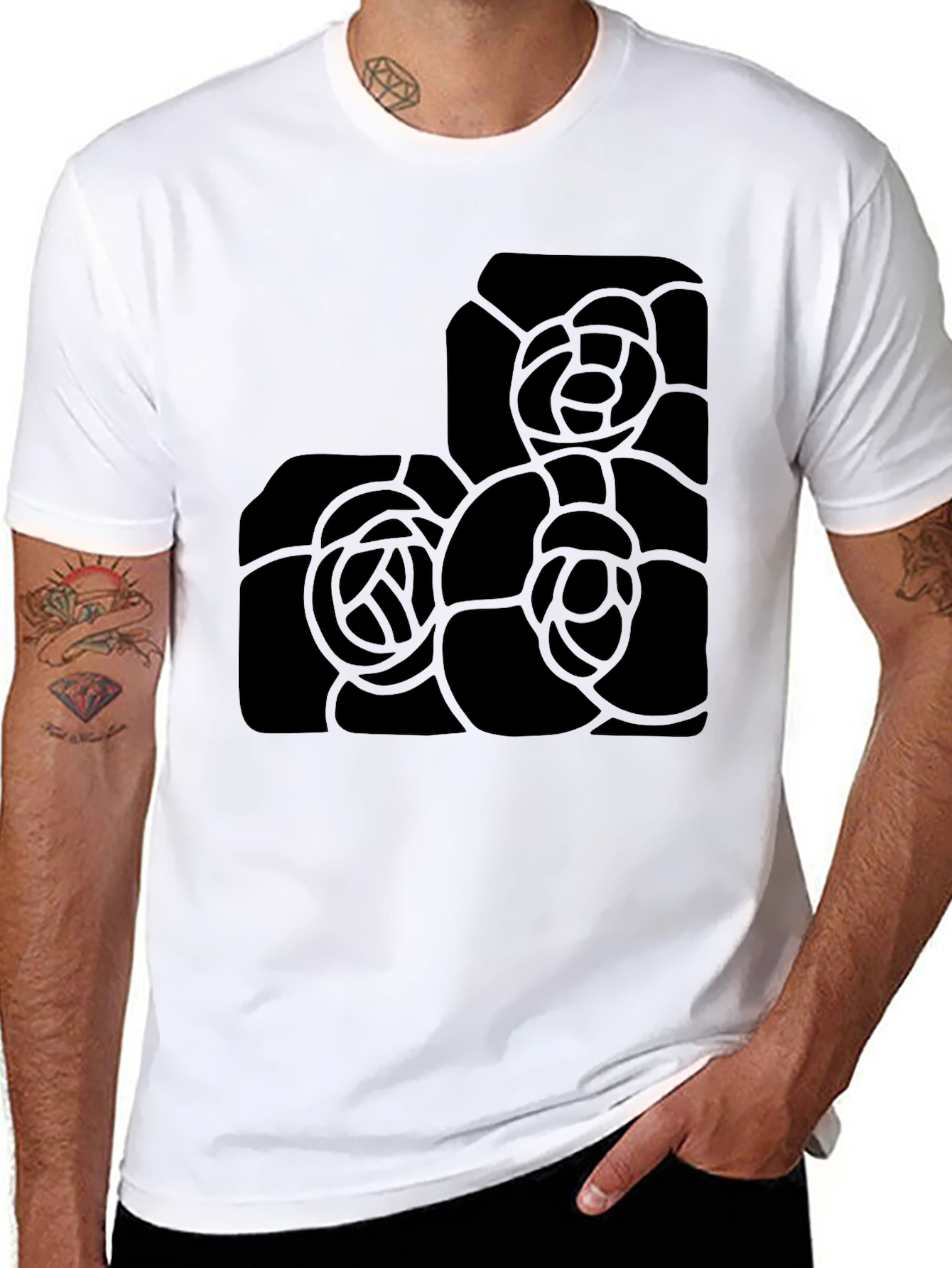 Black Rose Graphic T-Shirt - Modern Floral Design