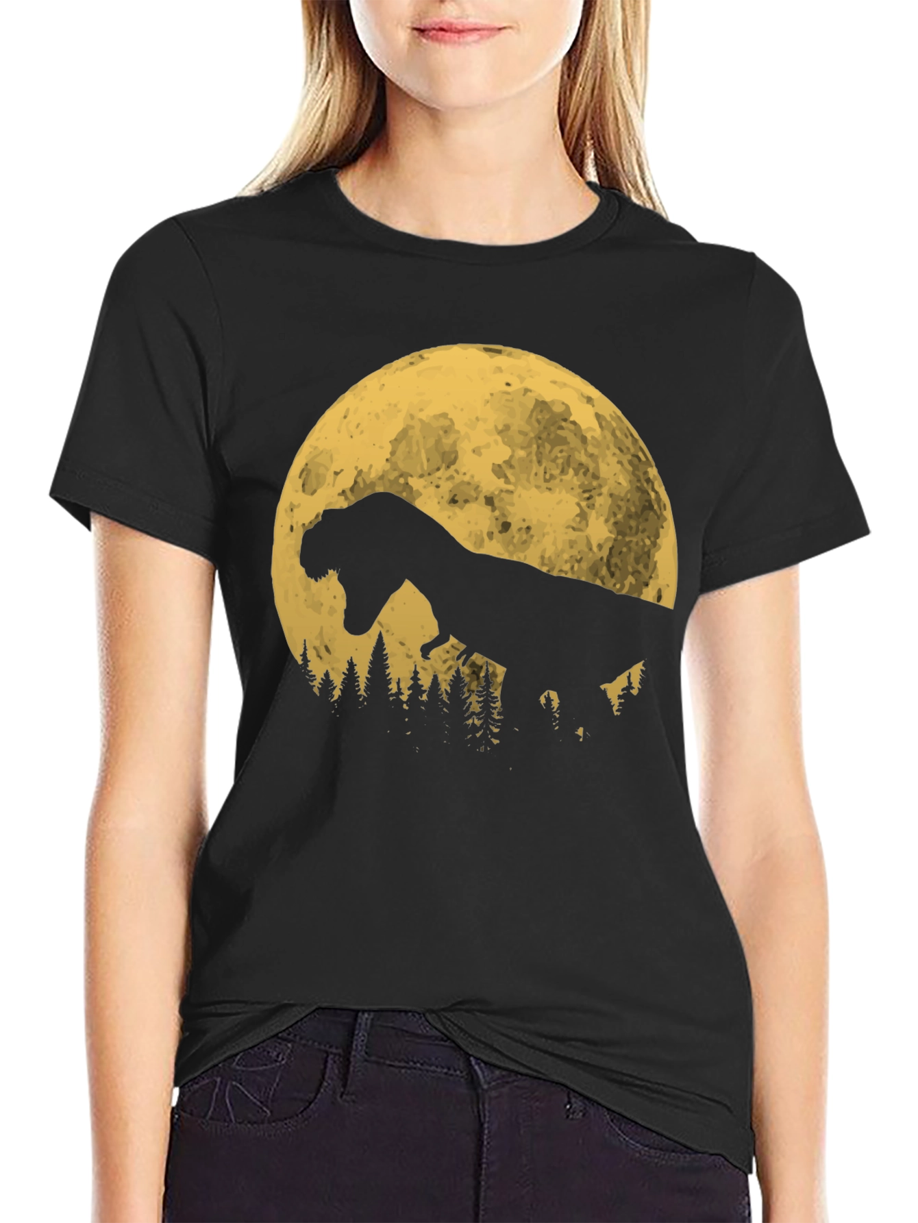 Dinosaur Moon T-Shirt - Black Graphic Tee