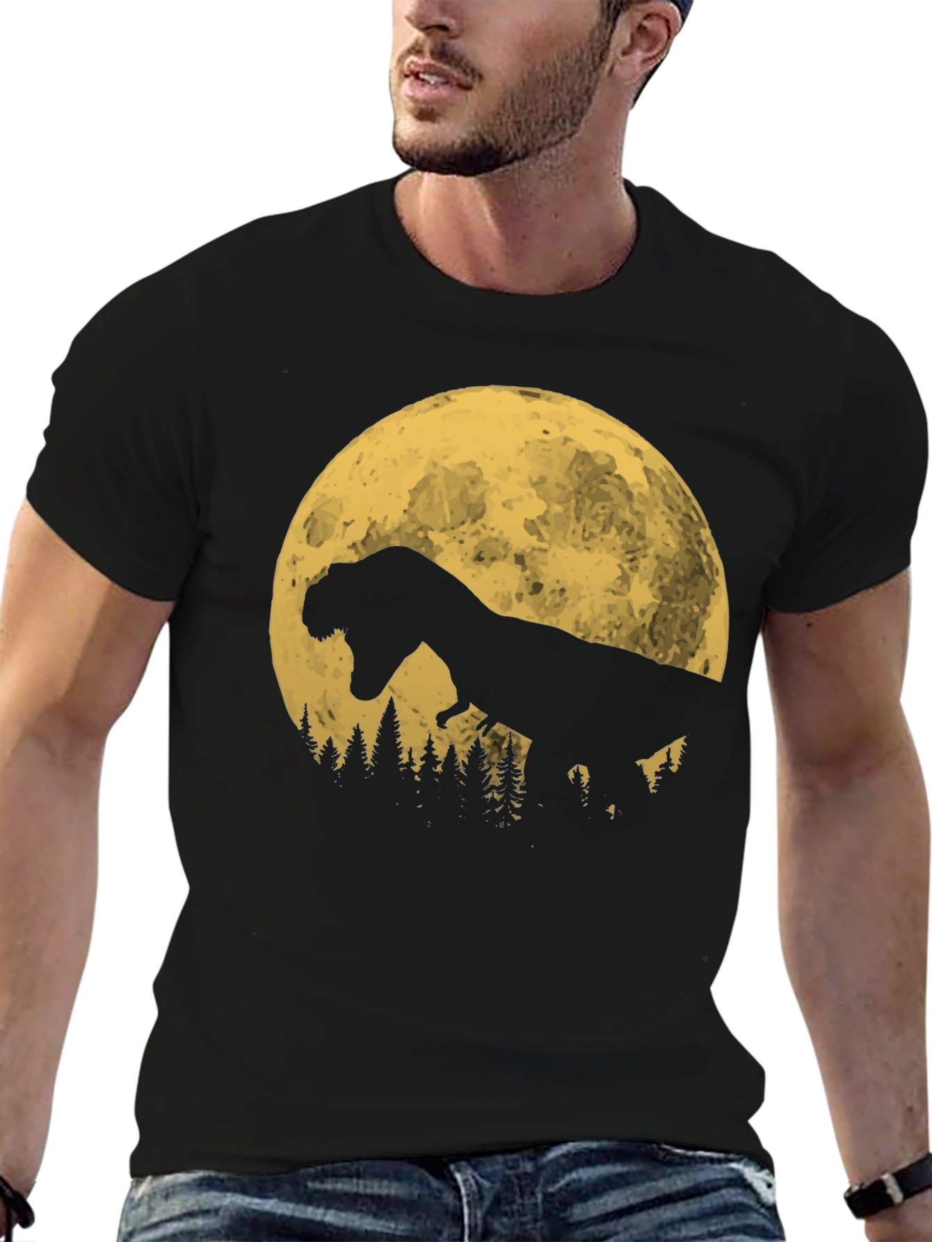 Dinosaur Moon T-Shirt - Black Graphic Tee
