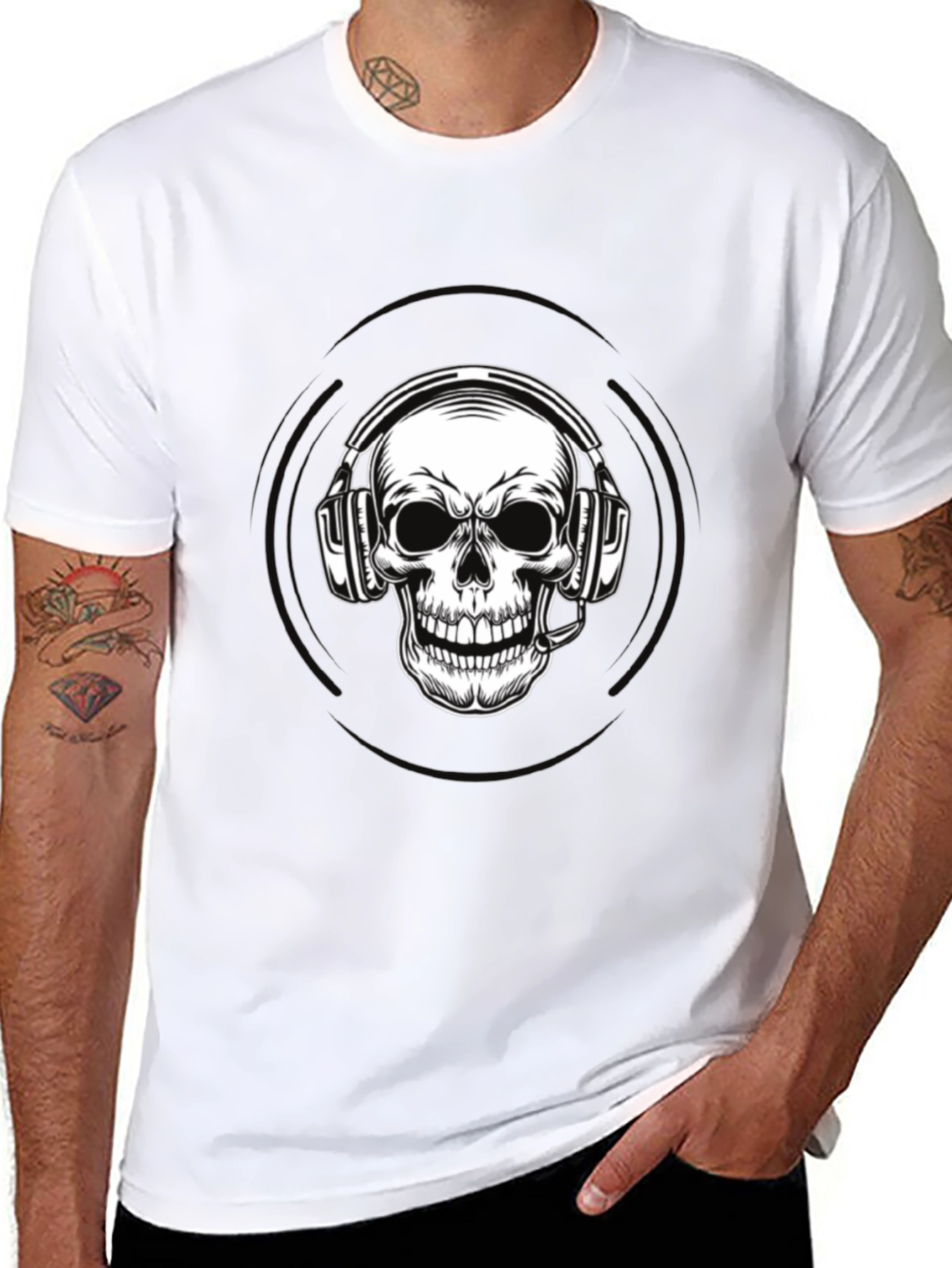 Skull Headphone Graphic Tee - Black
