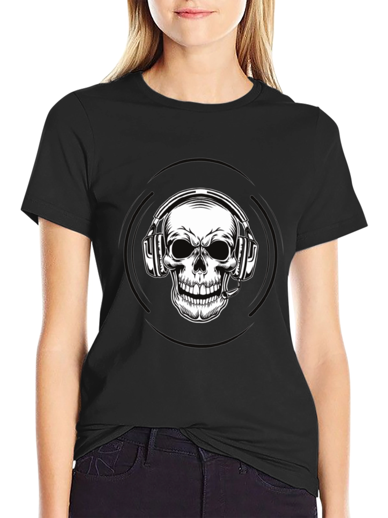 Skull Headphone Graphic Tee - Black