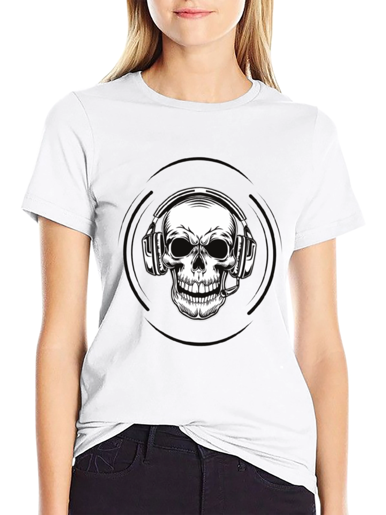 Skull Headphone Graphic Tee - Black