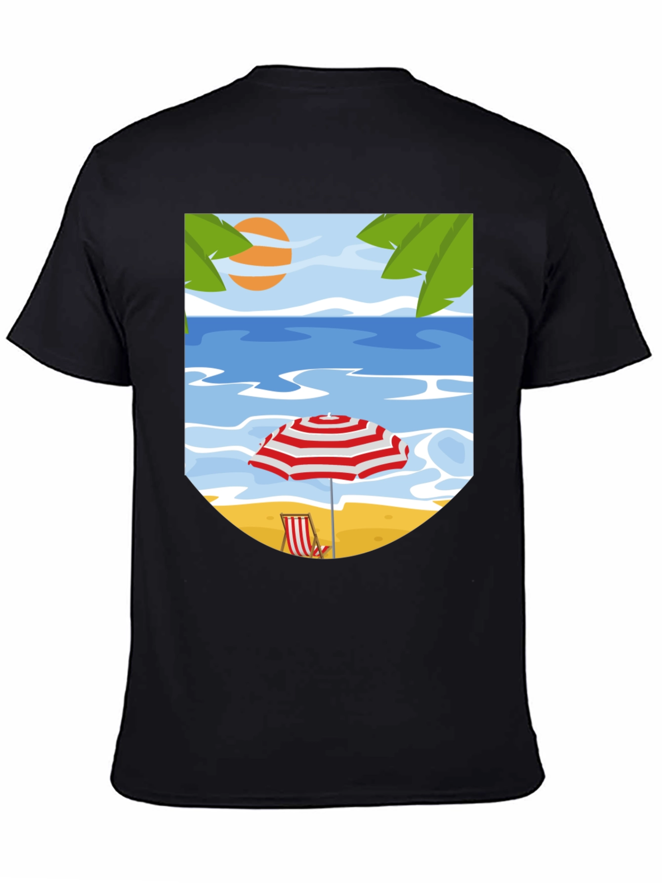 Beach Scene Graphic Tee - Black Cotton T-Shirt
