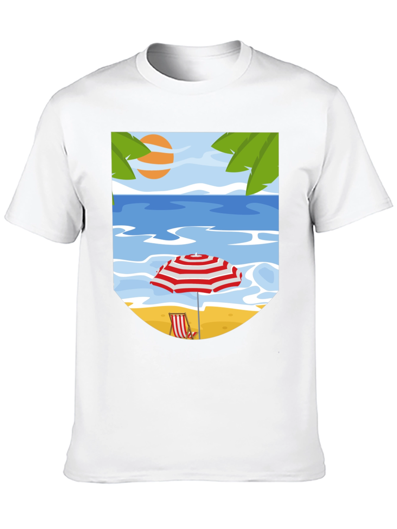 Beach Scene Graphic Tee - Black Cotton T-Shirt