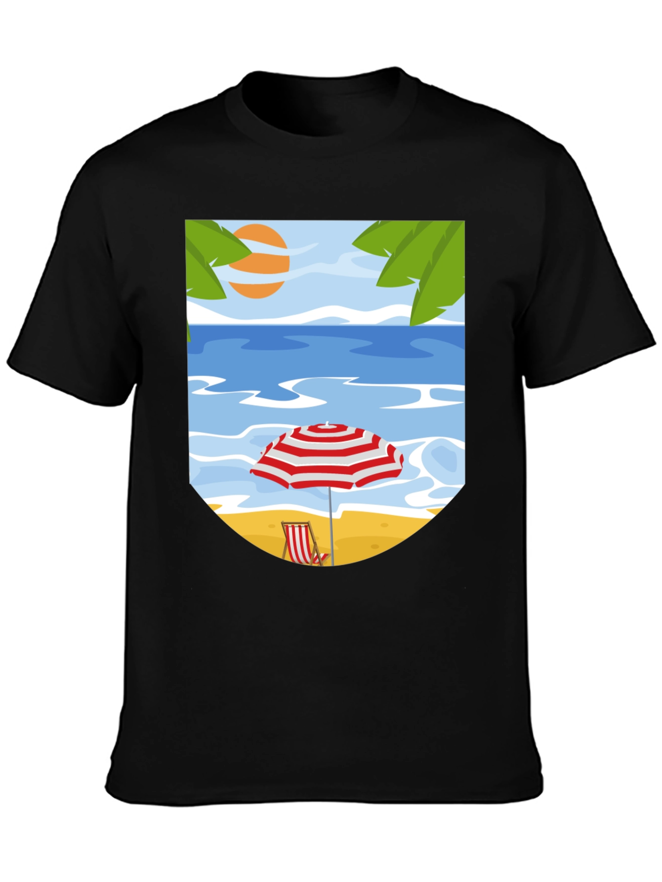Beach Scene Graphic Tee - Black Cotton T-Shirt