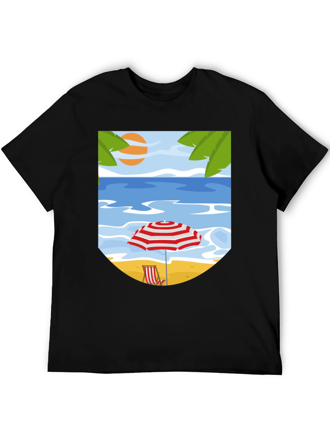 Beach Scene Graphic Tee - Black Cotton T-Shirt