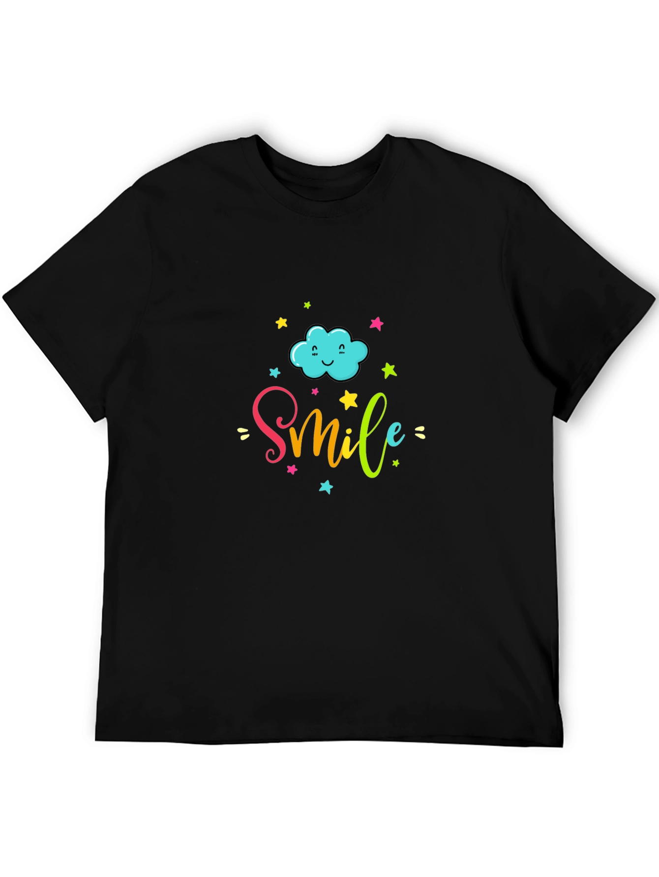 Smile Cloud Graphic Tee - Black Cotton T-Shirt