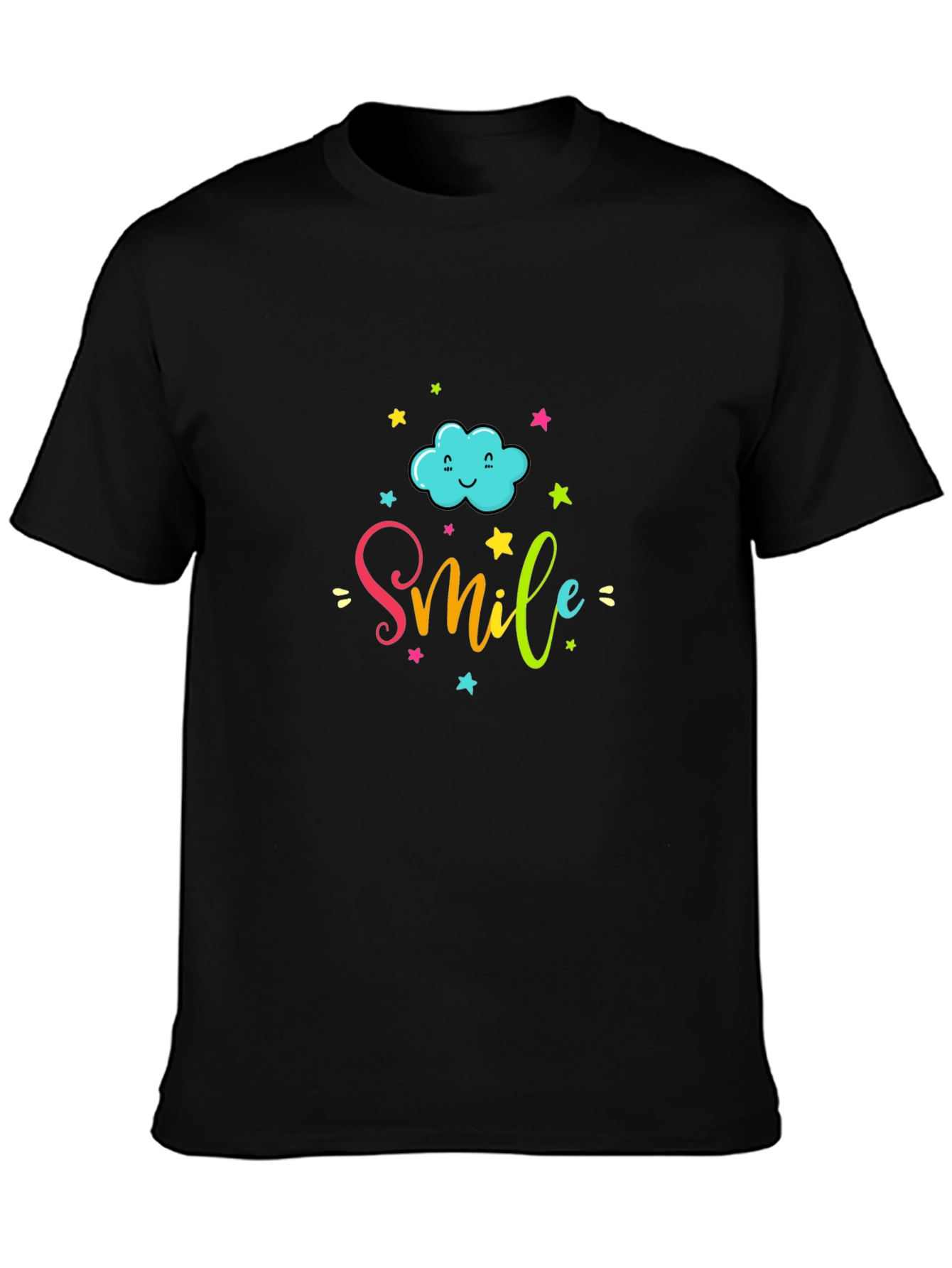 Smile Cloud Graphic Tee - Black Cotton T-Shirt