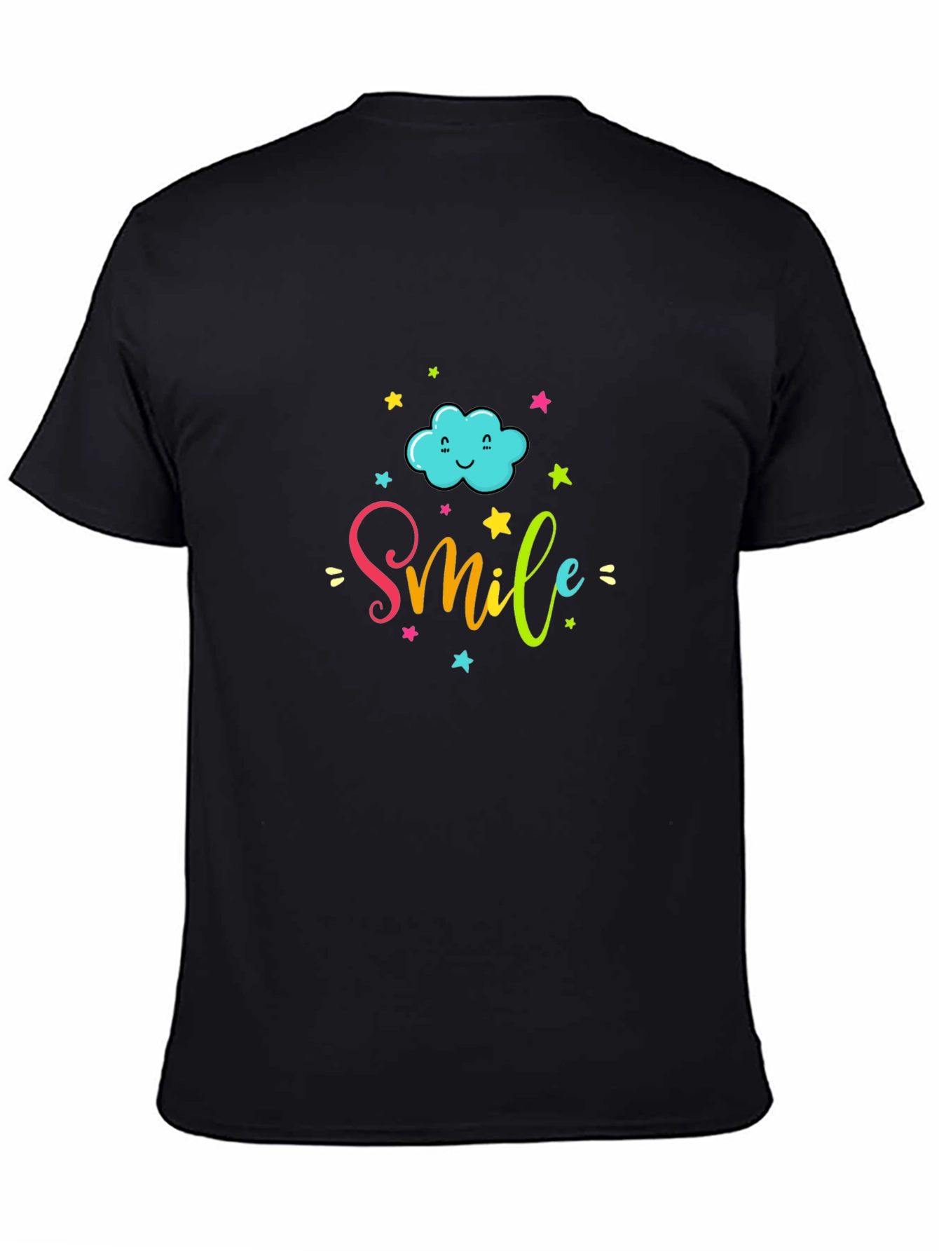 Smile Cloud Graphic Tee - Black Cotton T-Shirt