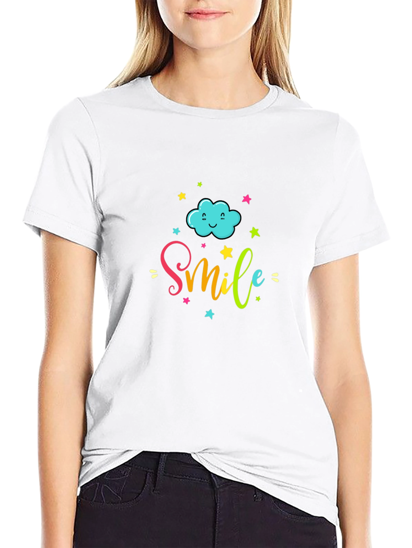 Smile Cloud Graphic Tee - Black Cotton T-Shirt
