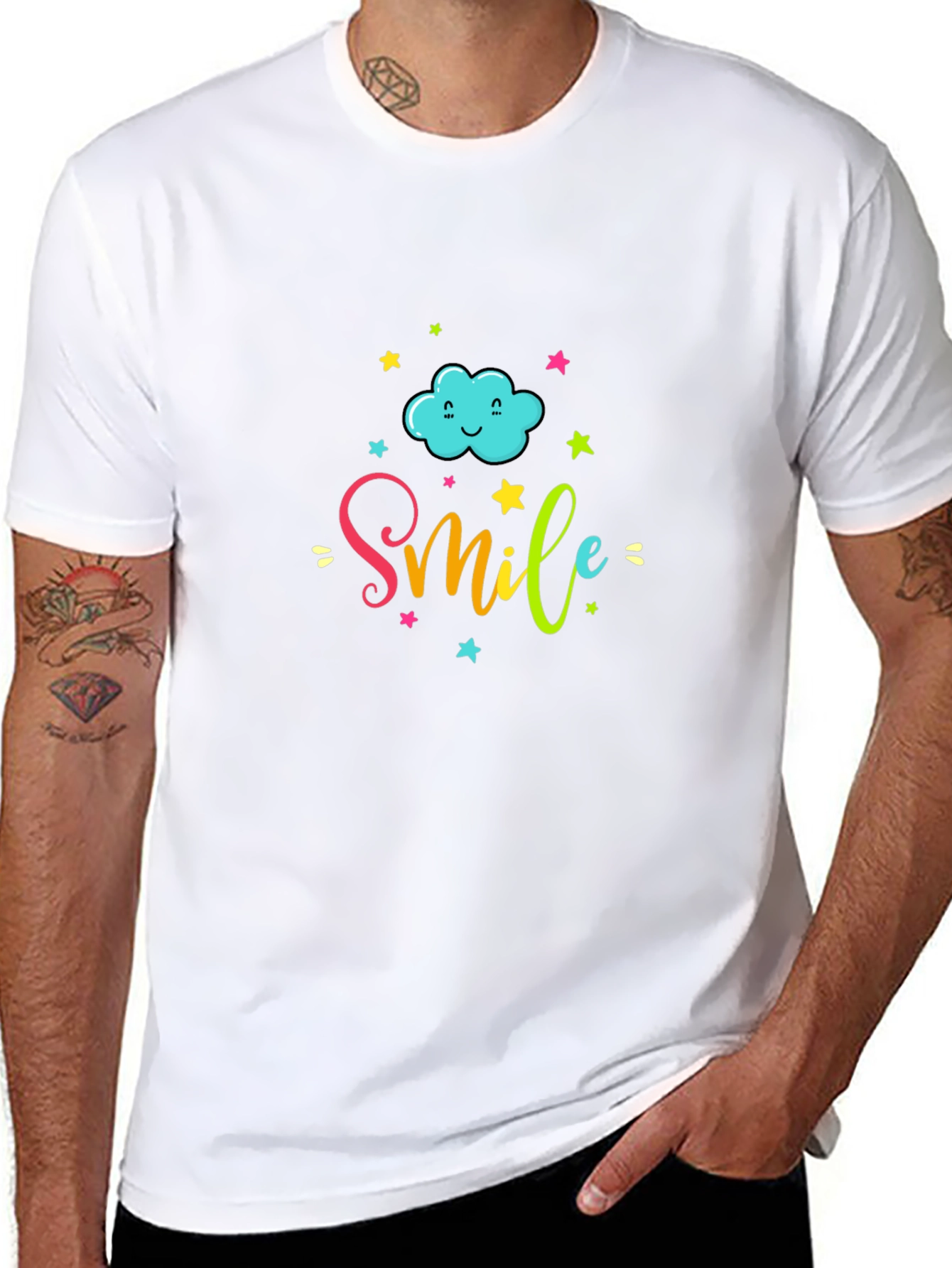 Smile Cloud Graphic Tee - Black Cotton T-Shirt