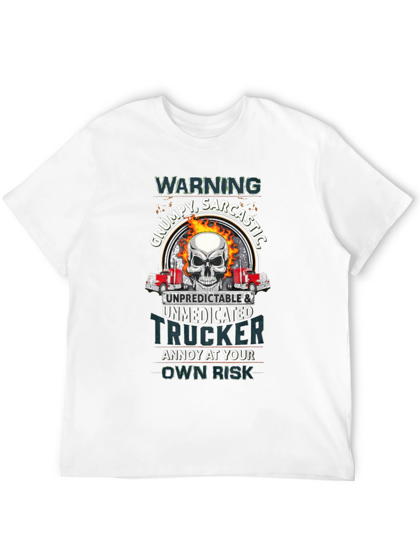 Grumpy Trucker Skull Graphic T-Shirt