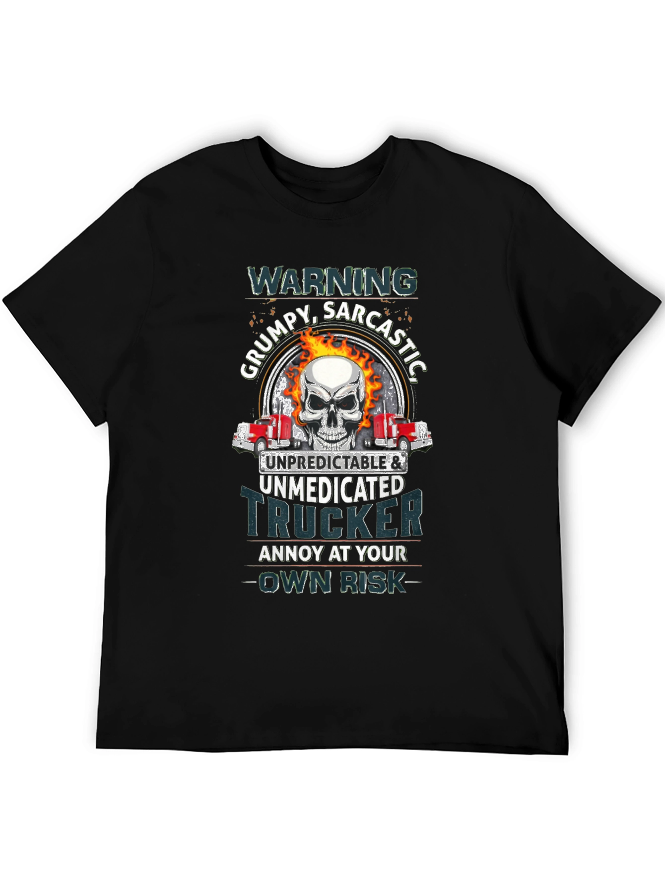 Grumpy Trucker Skull Graphic T-Shirt