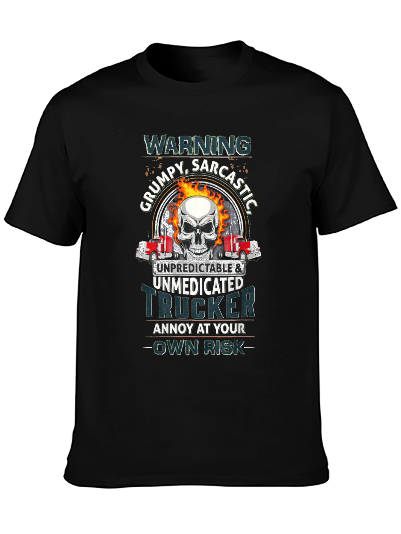 Grumpy Trucker Skull Graphic T-Shirt