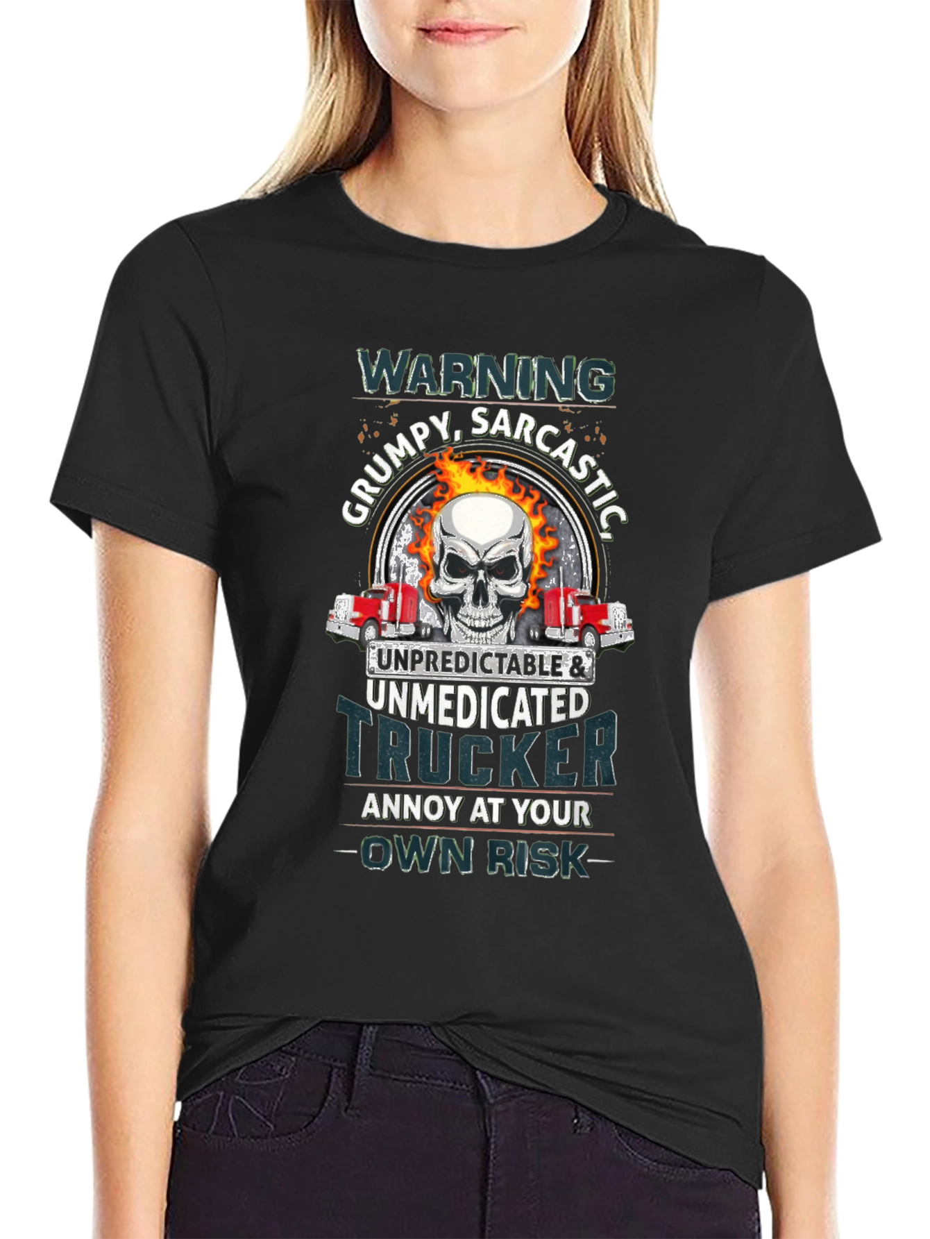 Grumpy Trucker Skull Graphic T-Shirt