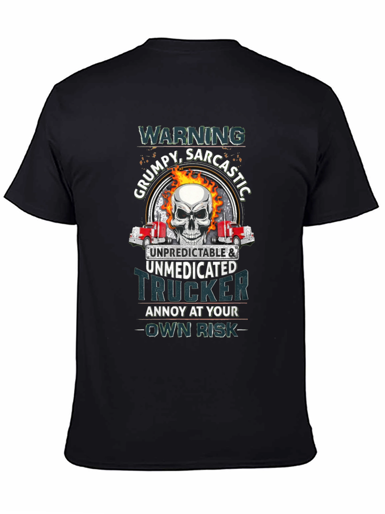 Grumpy Trucker Skull Graphic T-Shirt