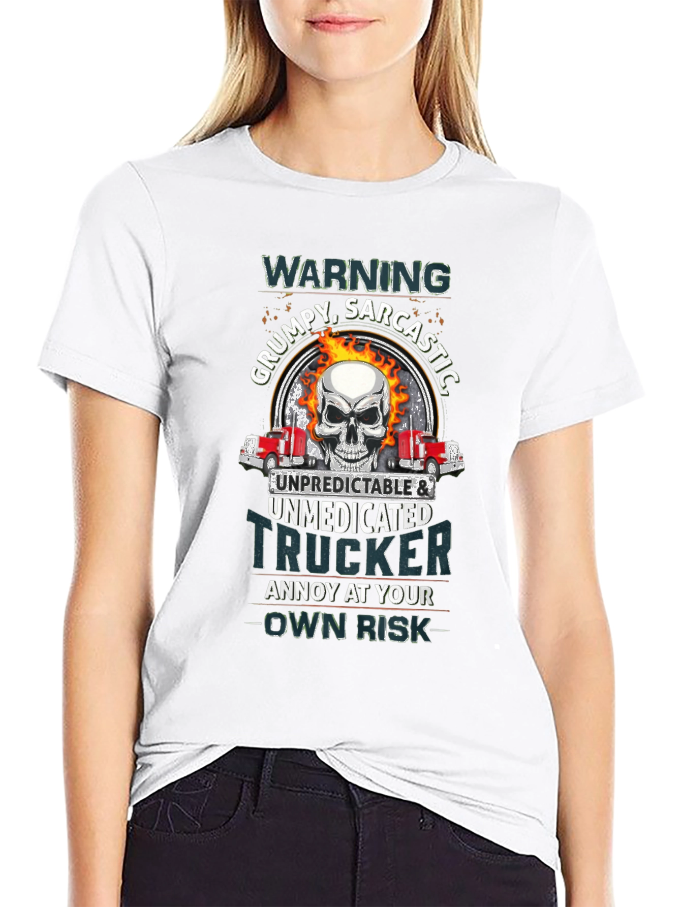 Grumpy Trucker Skull Graphic T-Shirt