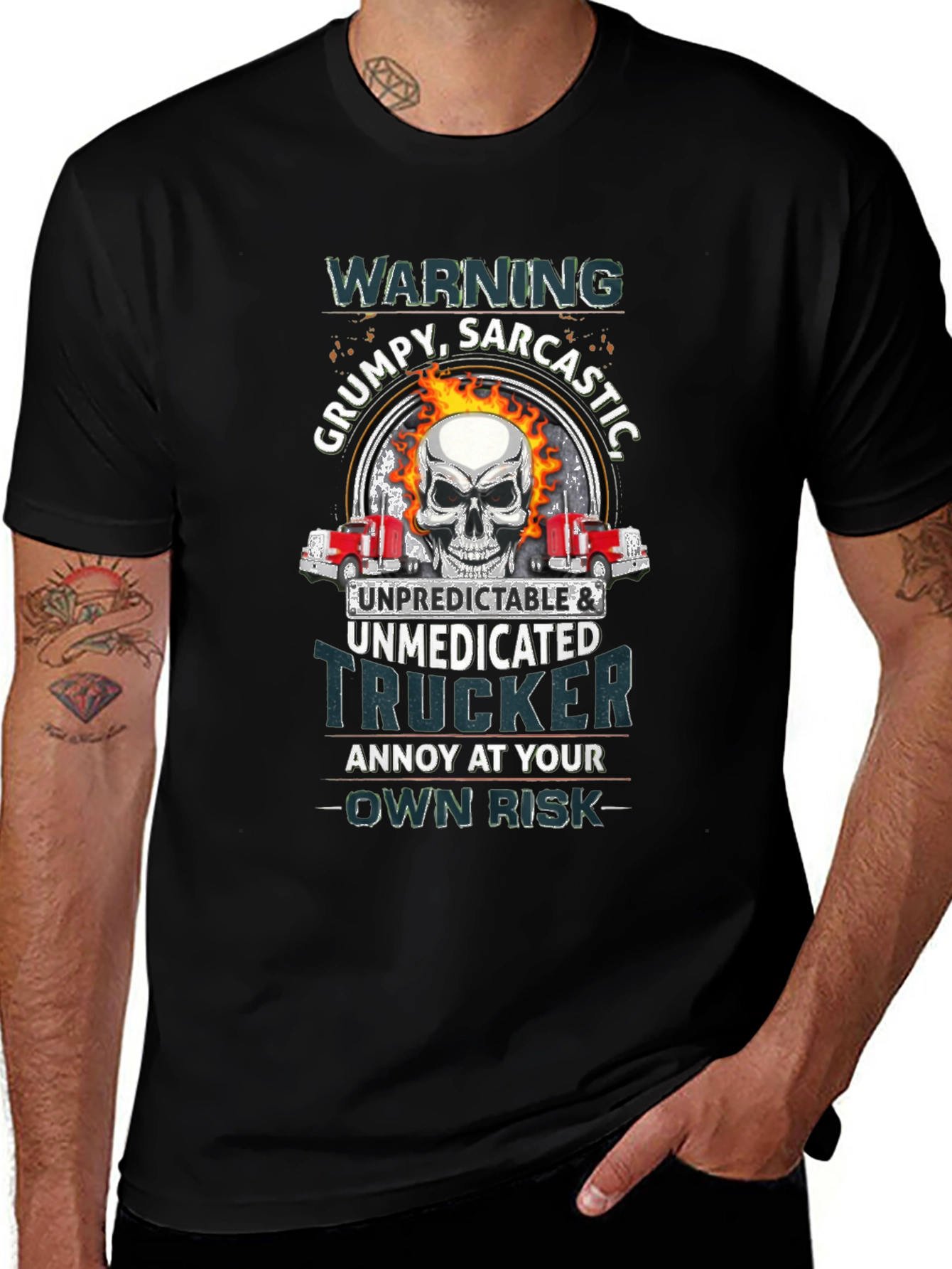Grumpy Trucker Skull Graphic T-Shirt
