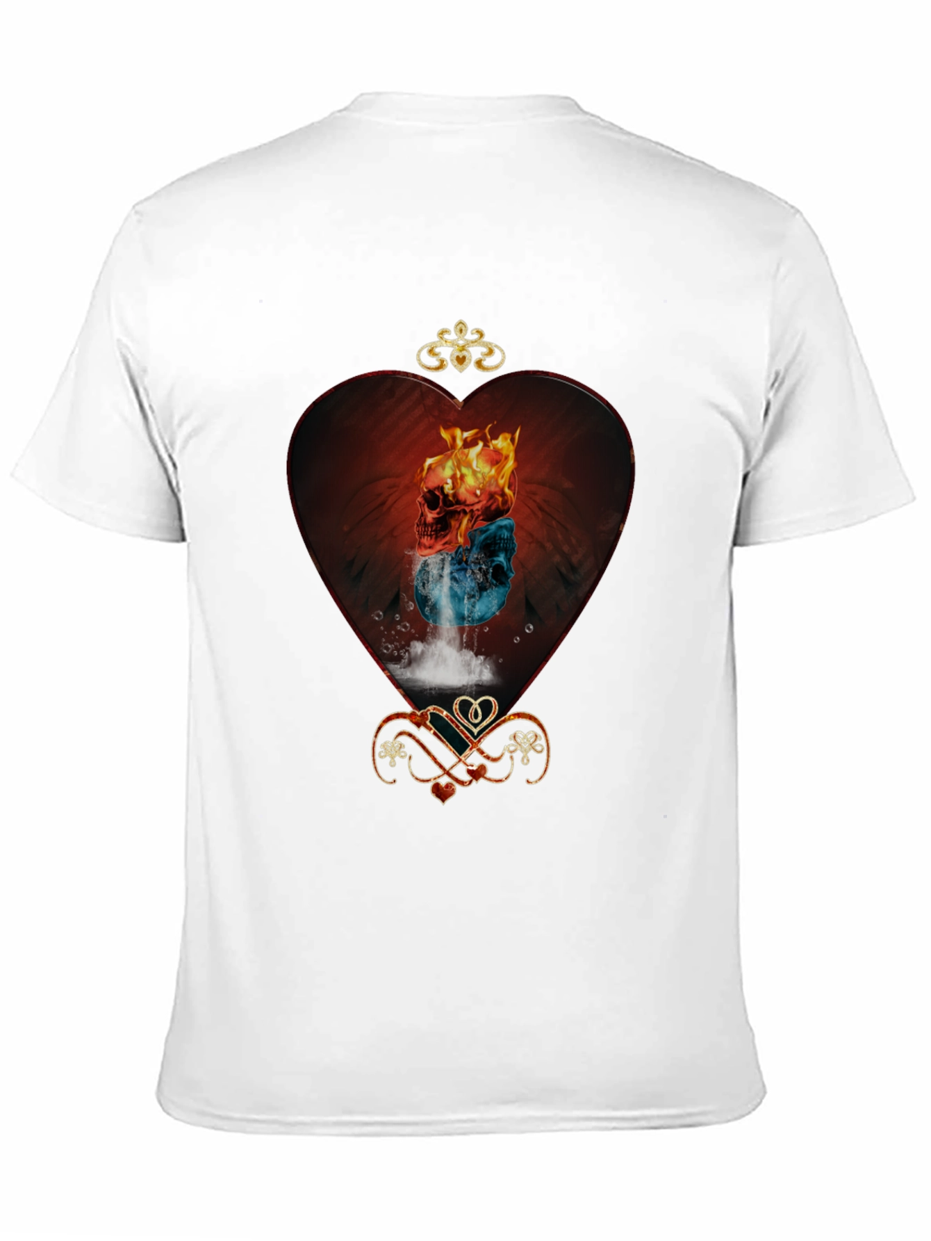 Fire and Ice Skull Heart Graphic Tee