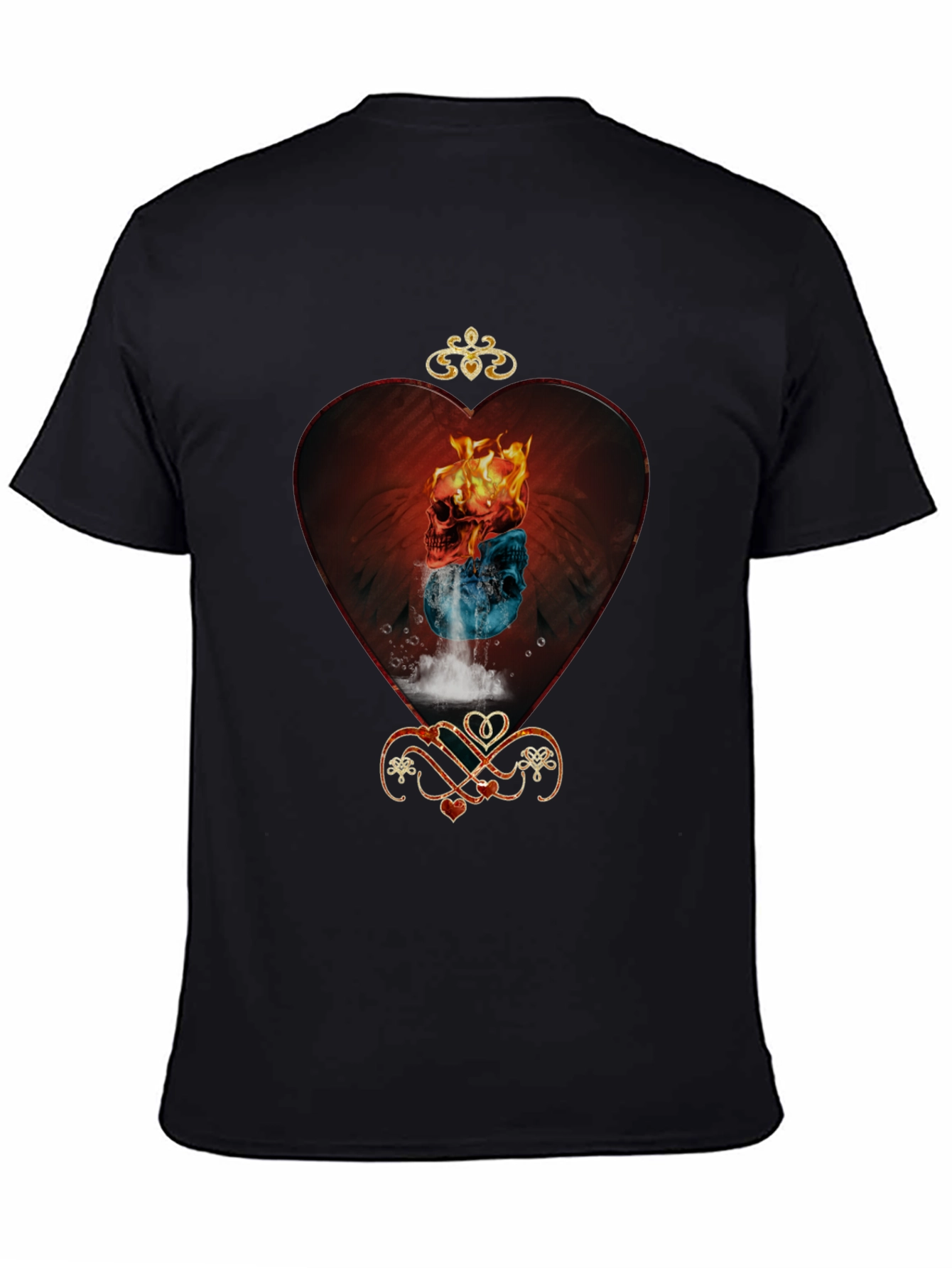 Fire and Ice Skull Heart Graphic Tee